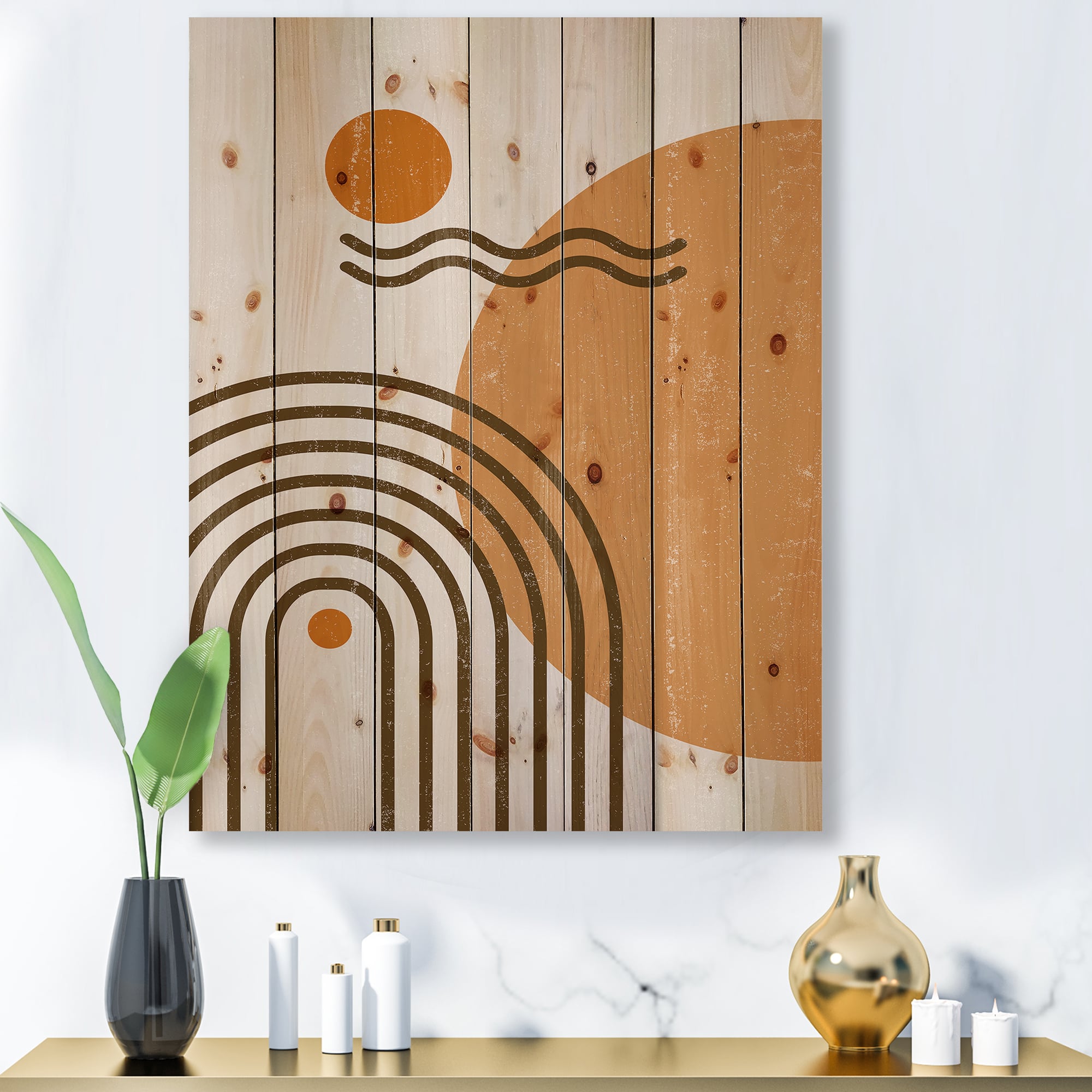 Designart - Abstract Rainbow Sun and Moon In Earth Tones II