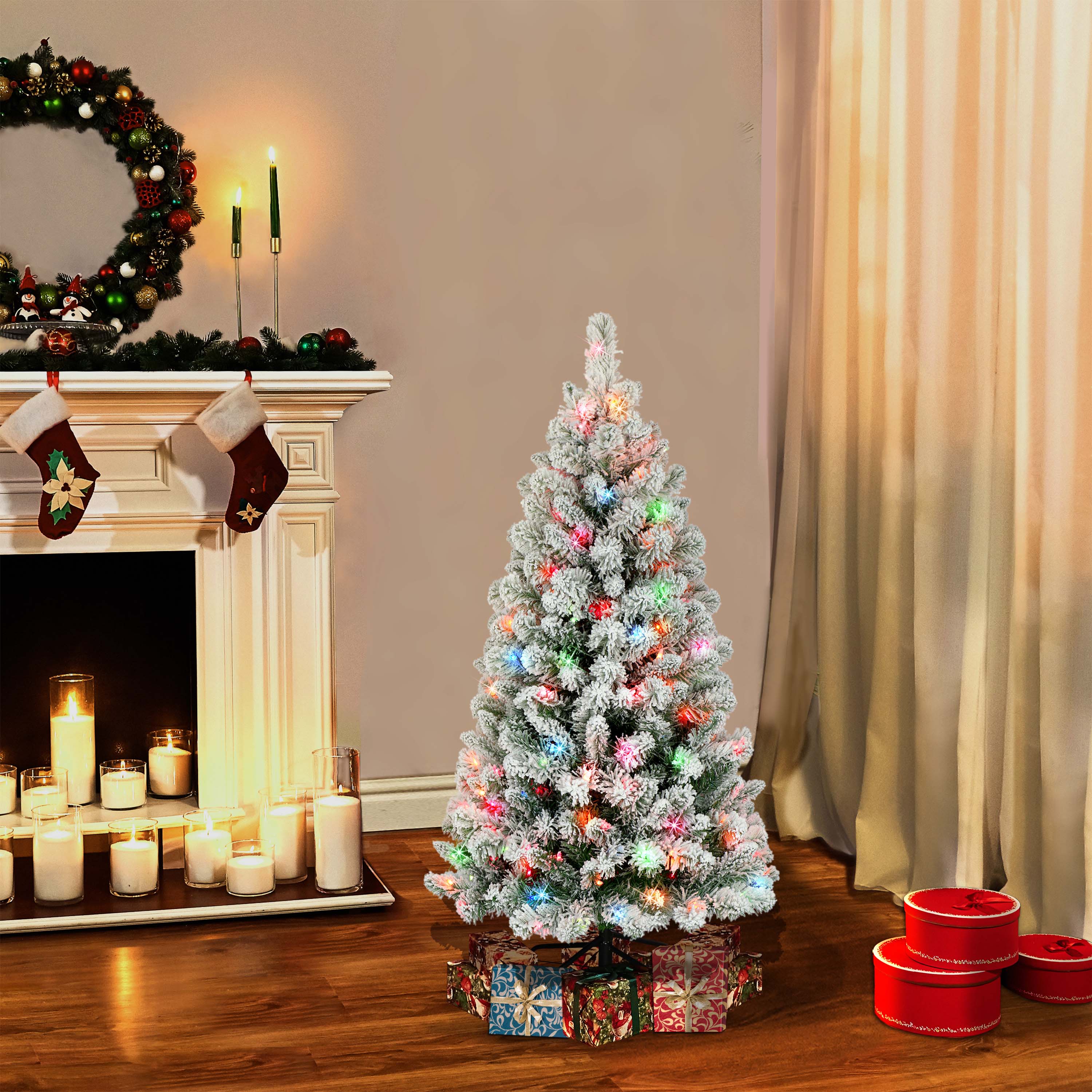 6 Pack: 4.5ft. Pre-Lit Virginia Pine Artificial Christmas Tree, Multicolor Lights