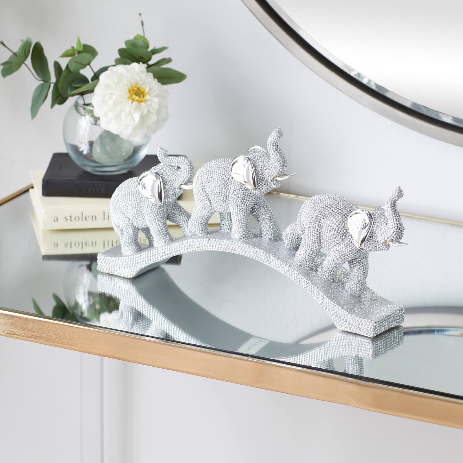 14" Silver Glam Elephant Sculpture