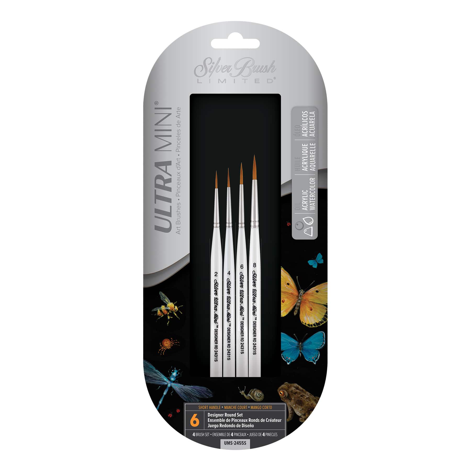 Silver Brush Limited Ultra Mini® White handles ultimate round Brushes, Set of 4