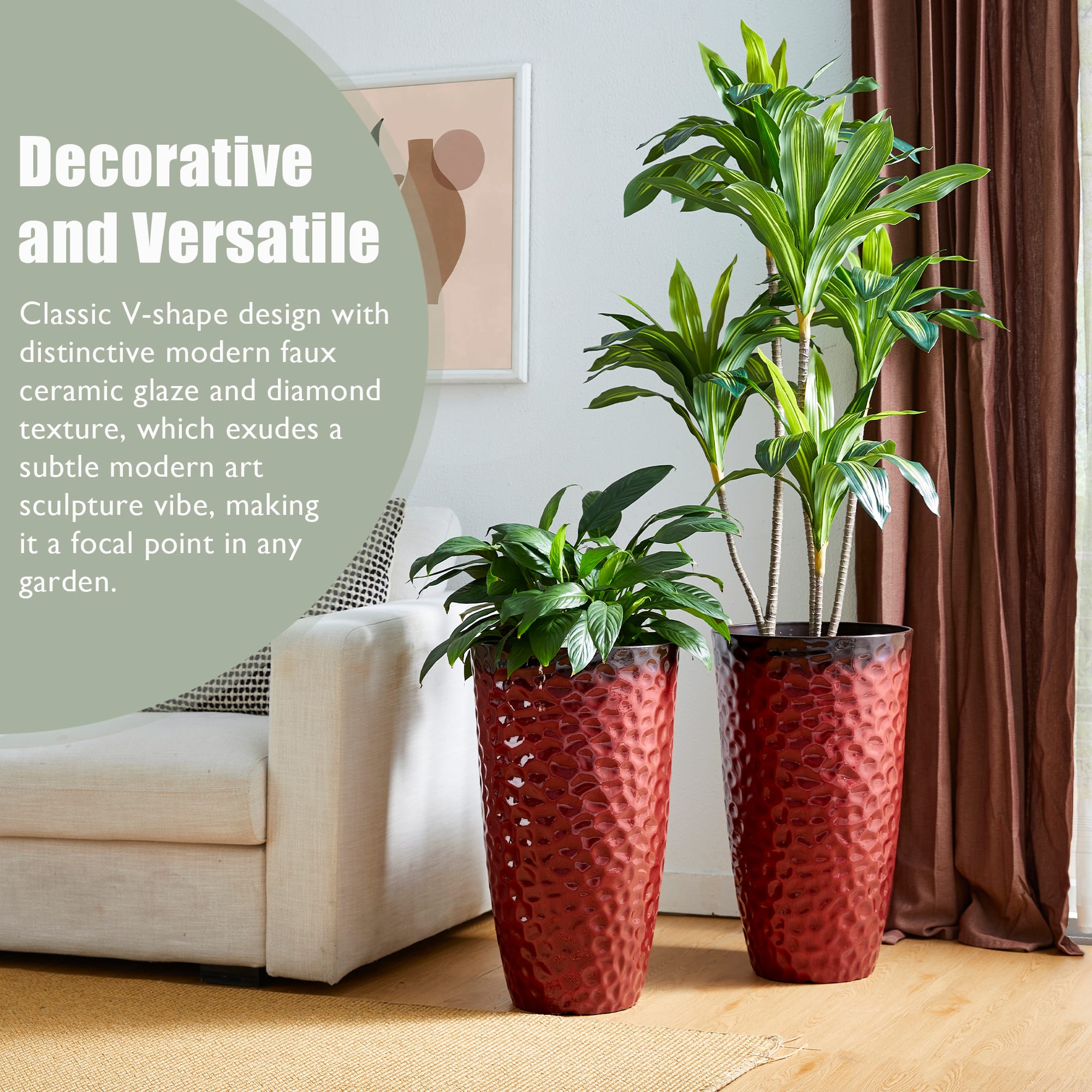 Glitzhome® 23.75" Eco-Friendly Honeycomb Textured Tall Plastic Planters