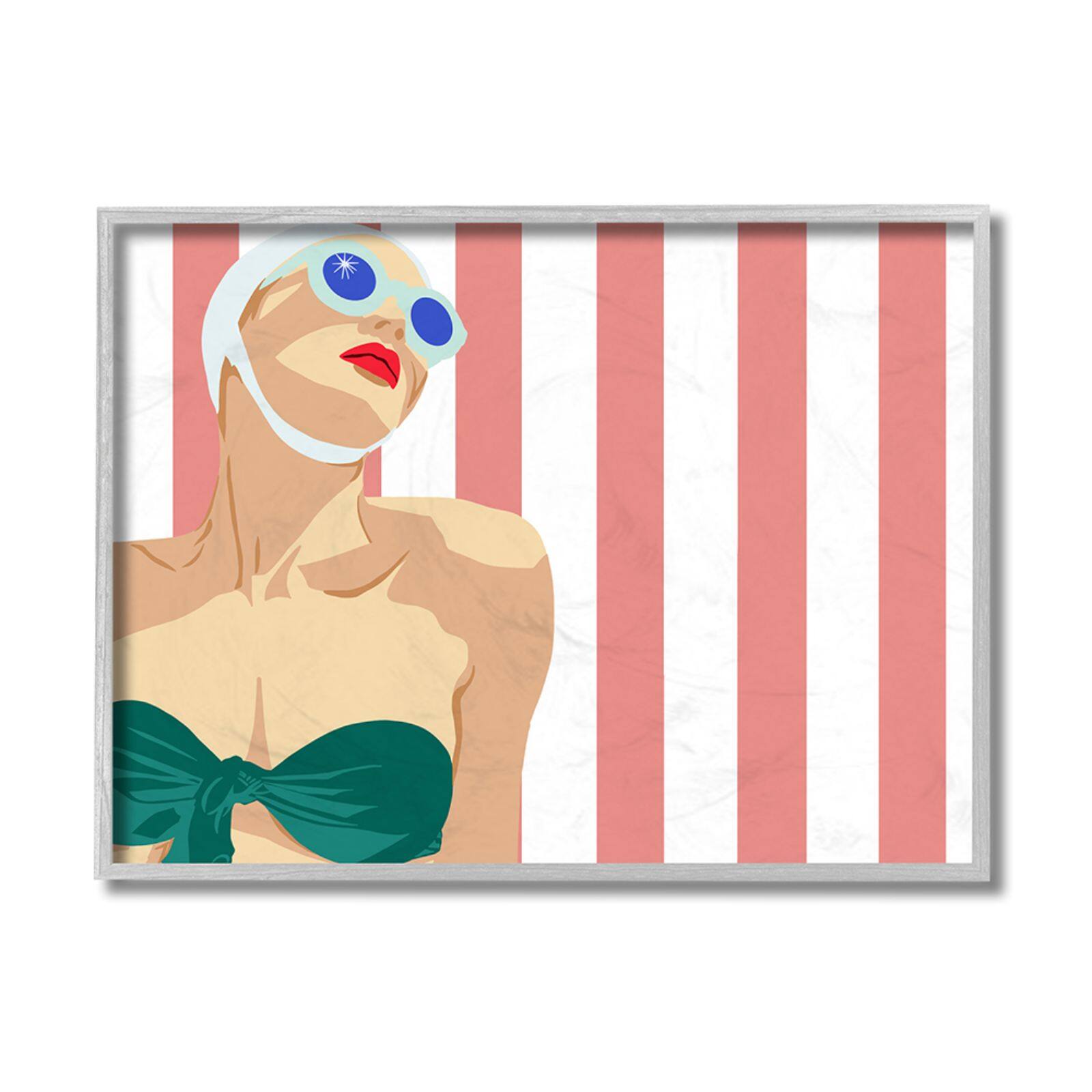 Stupell Industries Vintage Swimsuit Red Stripes with Gray Frame Wall Accent