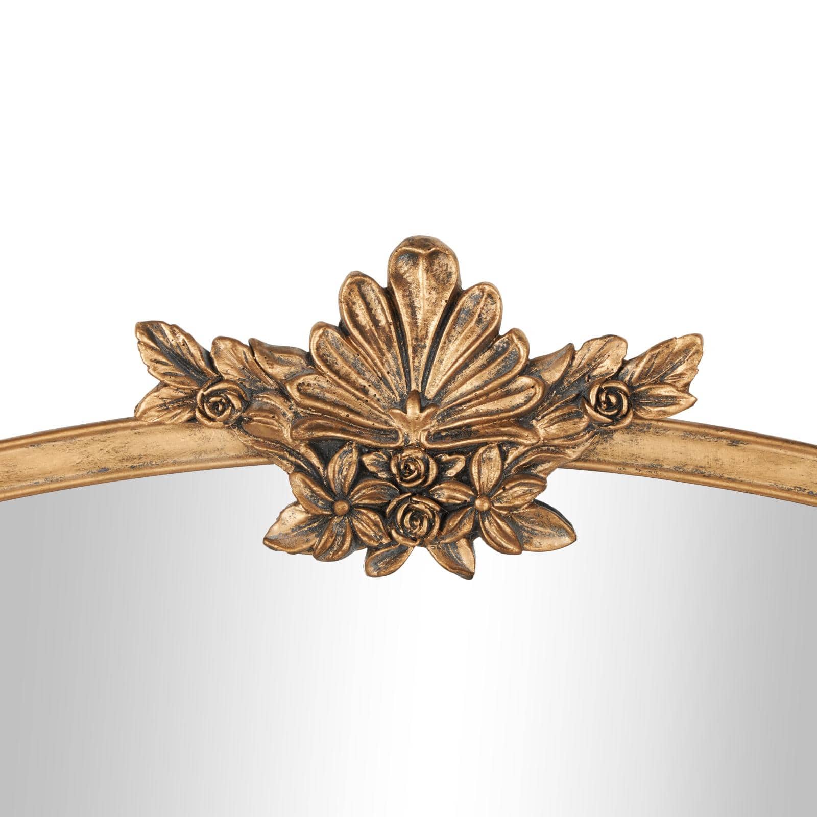 36" x 26" Gold Metal Floral Orante Antique Curved Wall Mirror