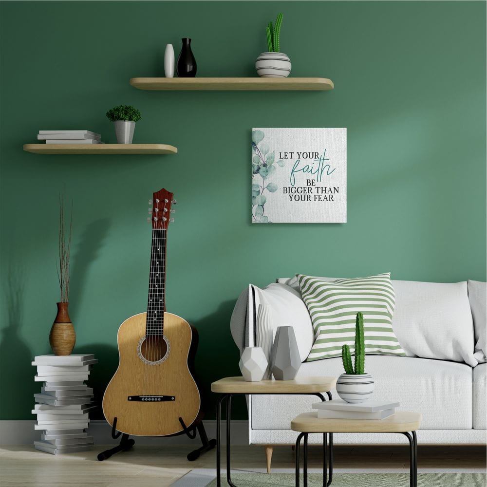 Stupell Industries Faith Bigger Than Fear Spiritual Quote Plant Greenery Canvas Wall Art