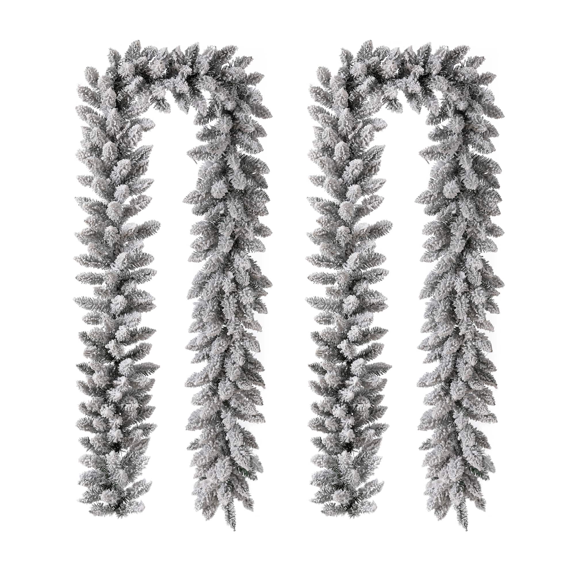 Glitzhome® 9ft. Pre-Lit Flocked Christmas Garland Set with Timer, 3 Functions