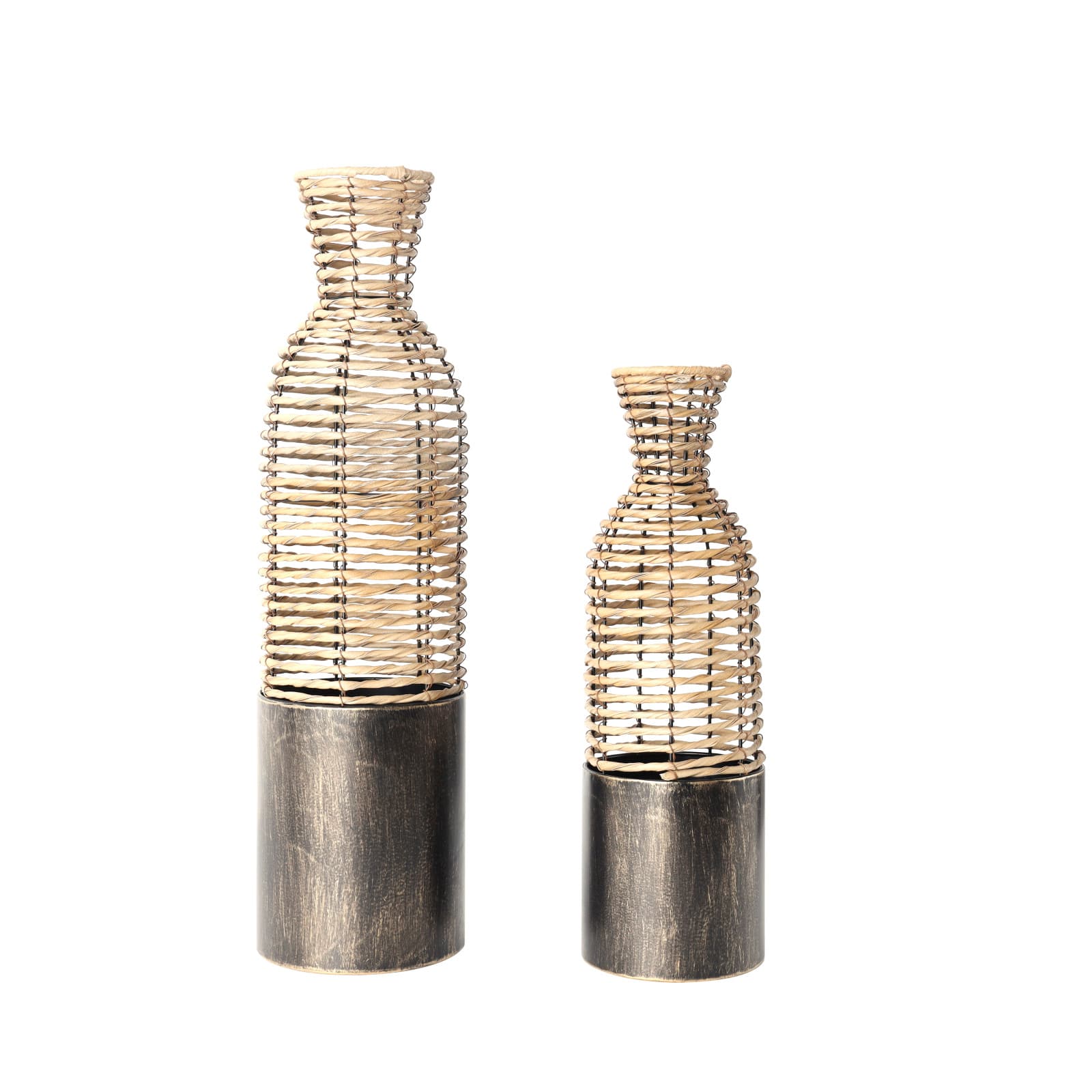 Light Brown Plastic Rattan Handmade Vase Set