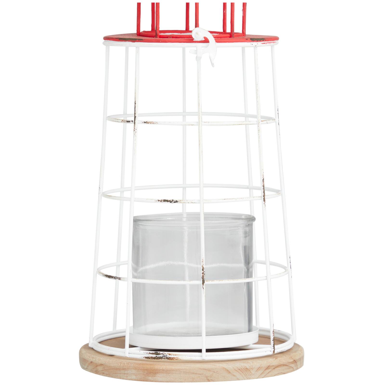 15" Red Metal Distressed Decorative Light House Candle Lantern