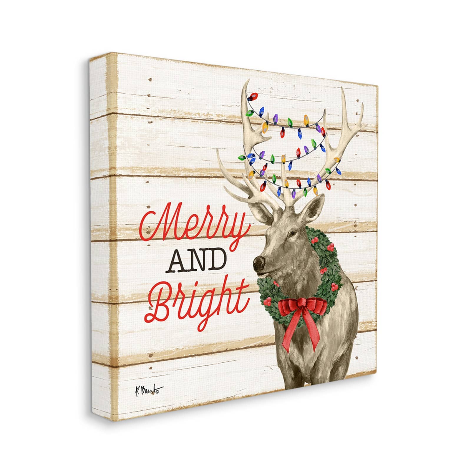 Stupell Industries Merry & Bright Deer Canvas Wall Art