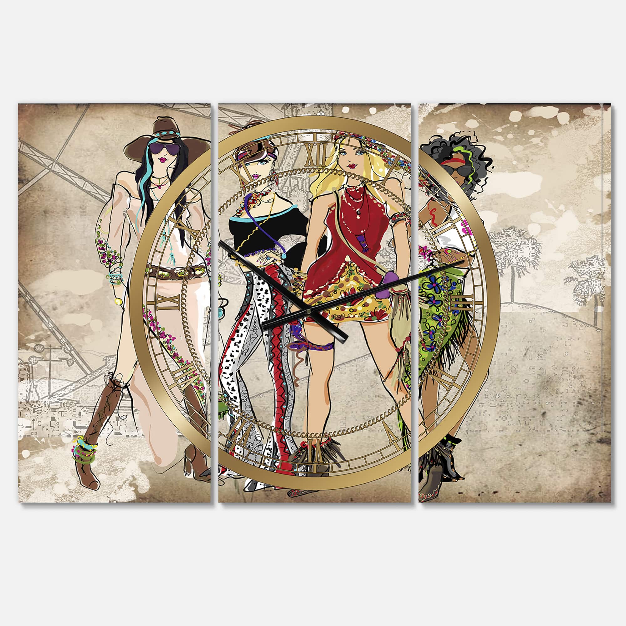 Designart 'Squad Goals Oversized Fashion Multipanel Wall Clock