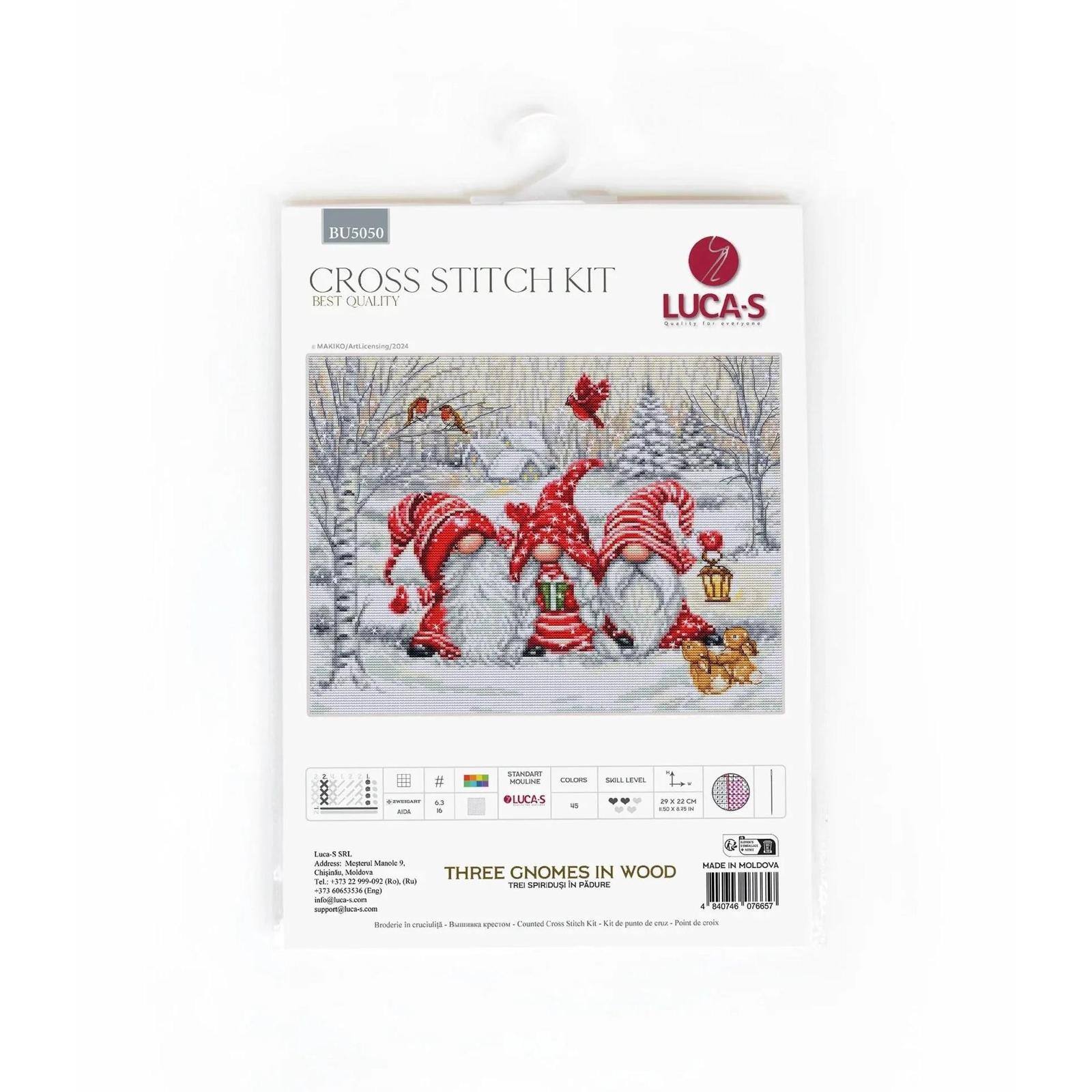 Luca-S Three Gnomes in Wood Counted Cross Stitch Kit