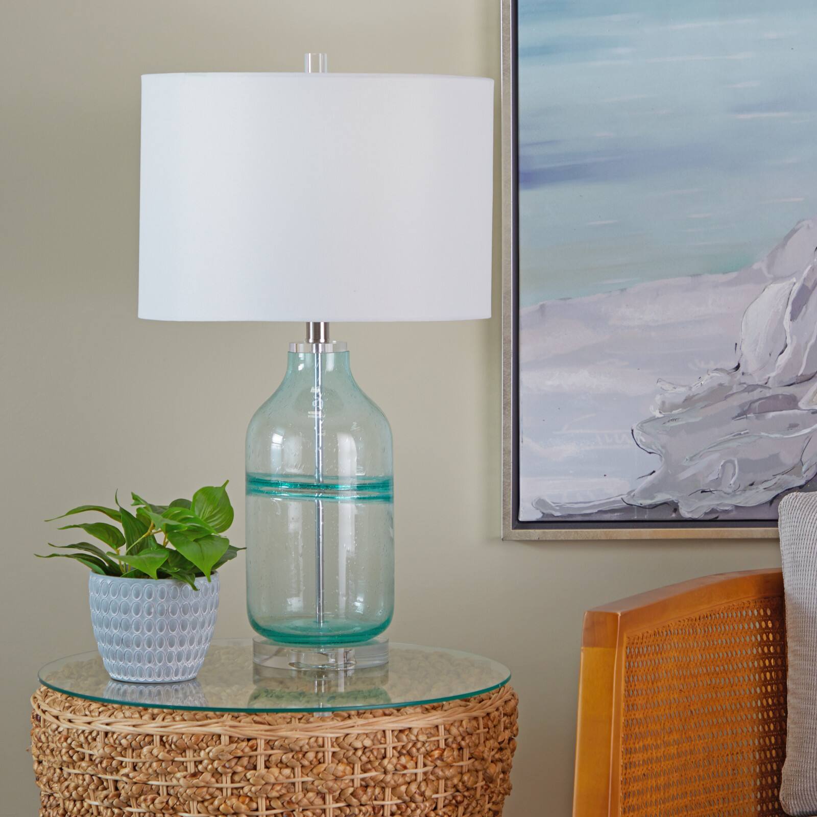 Teal Glass Table Lamp Set of 2 16", 25"