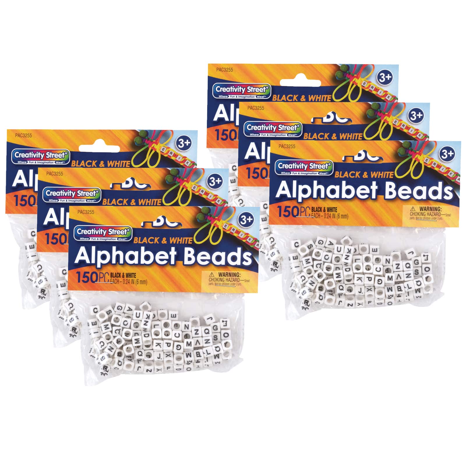 4 Packs: 6 Packs 150 ct. (3,600 total) Creativity Street® 6mm Black & White Alphabet Beads