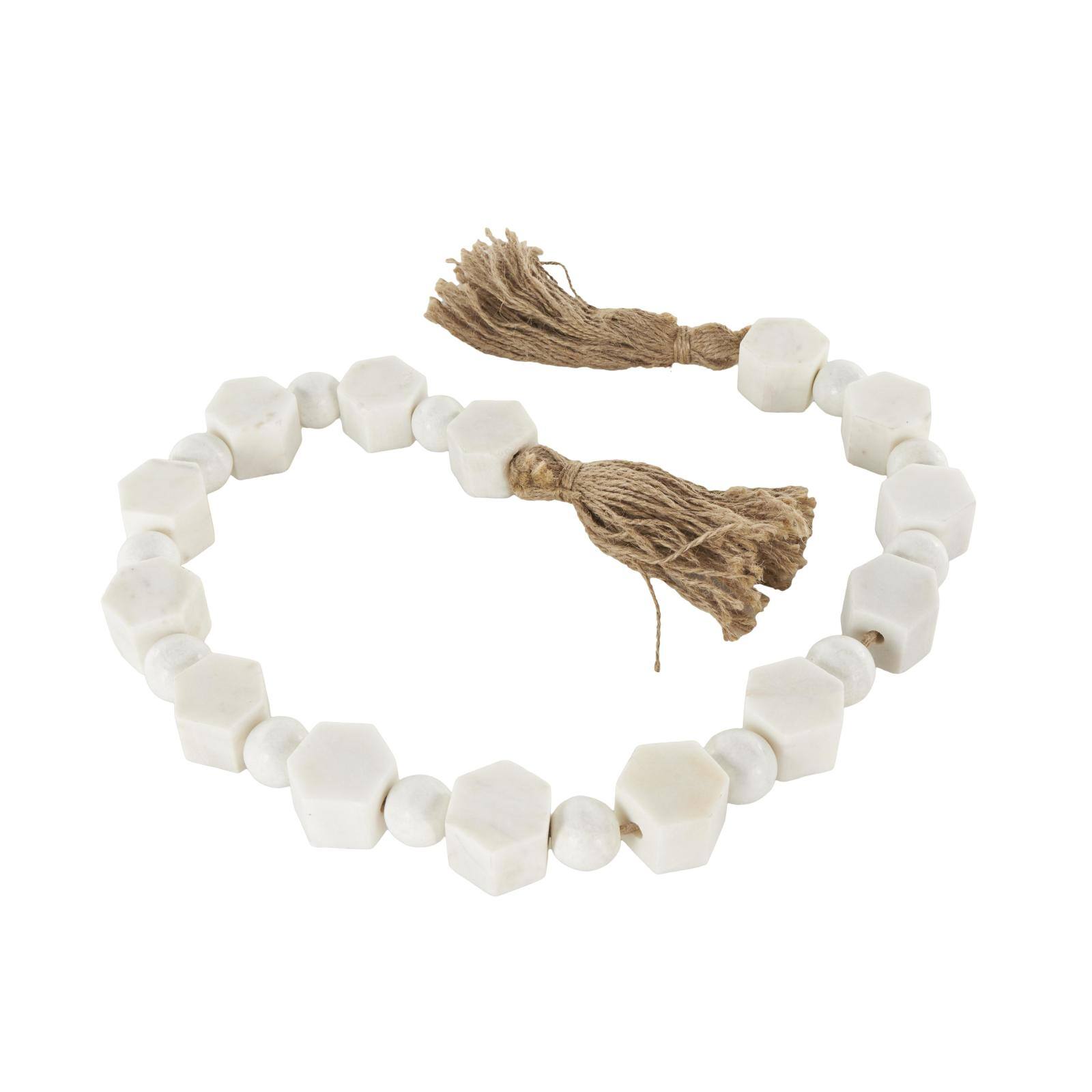42" White with Brown Jute Knotted Marble Handmade Hexagon Beaded Garland