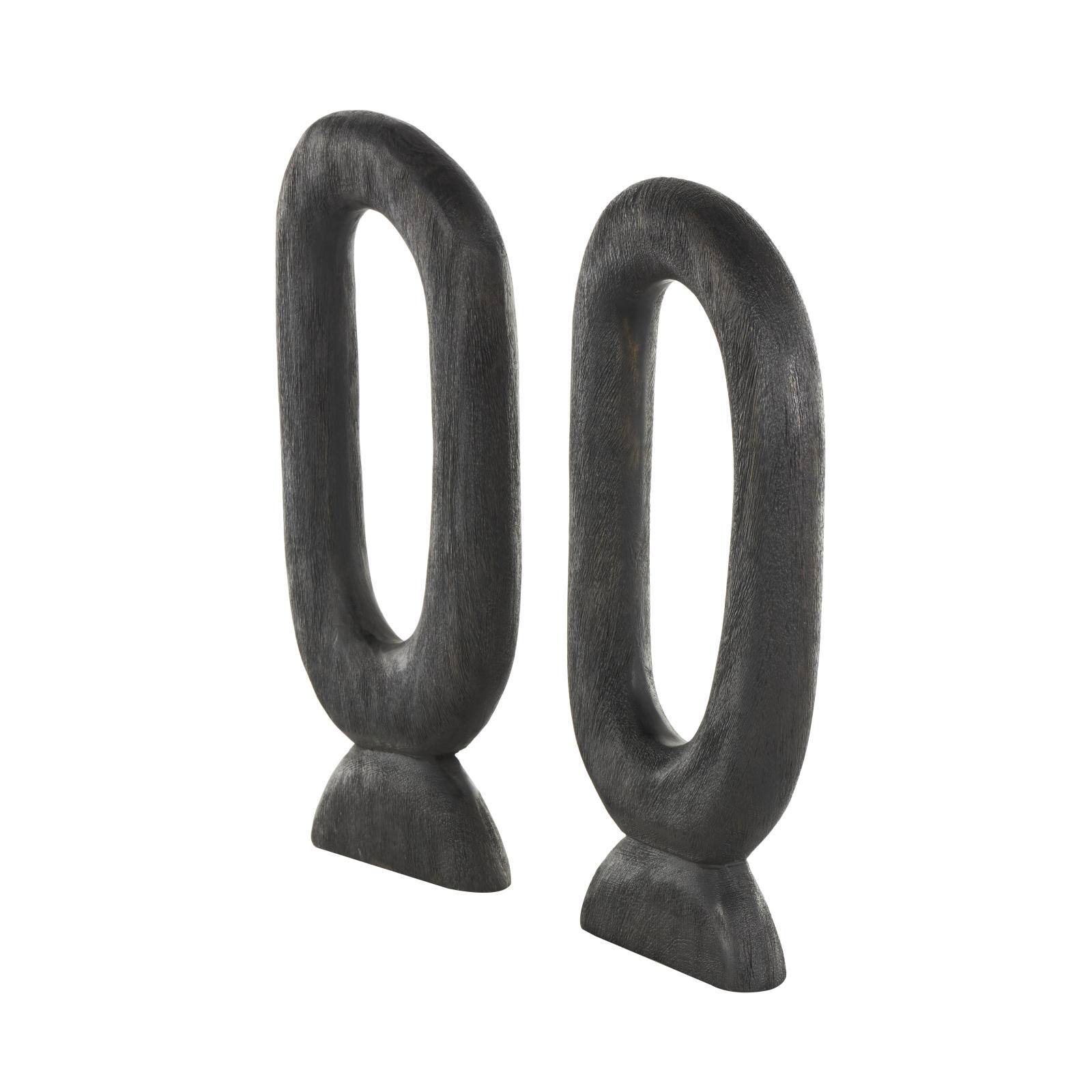 Black Mango Wood Abstract Oval Sculpture Set