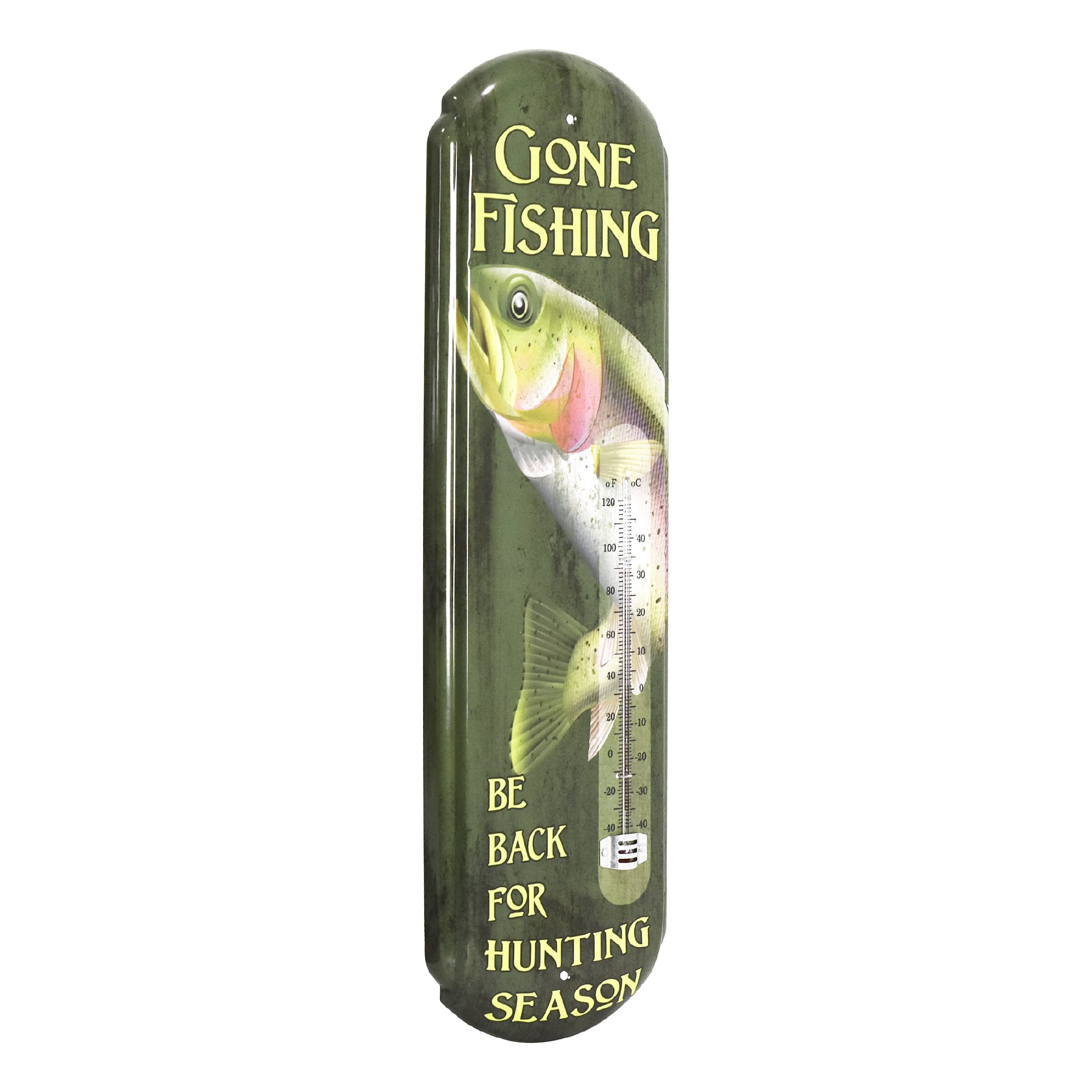 American Art Decor 17" Gone Fishing & Be Back for Hunting Season Vintage Thermometer Wall Décor