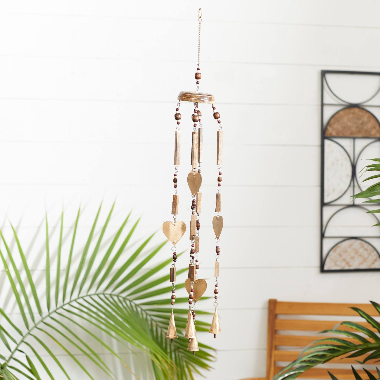 33" Gold Metal Charmed Hearts Coastal Windchime
