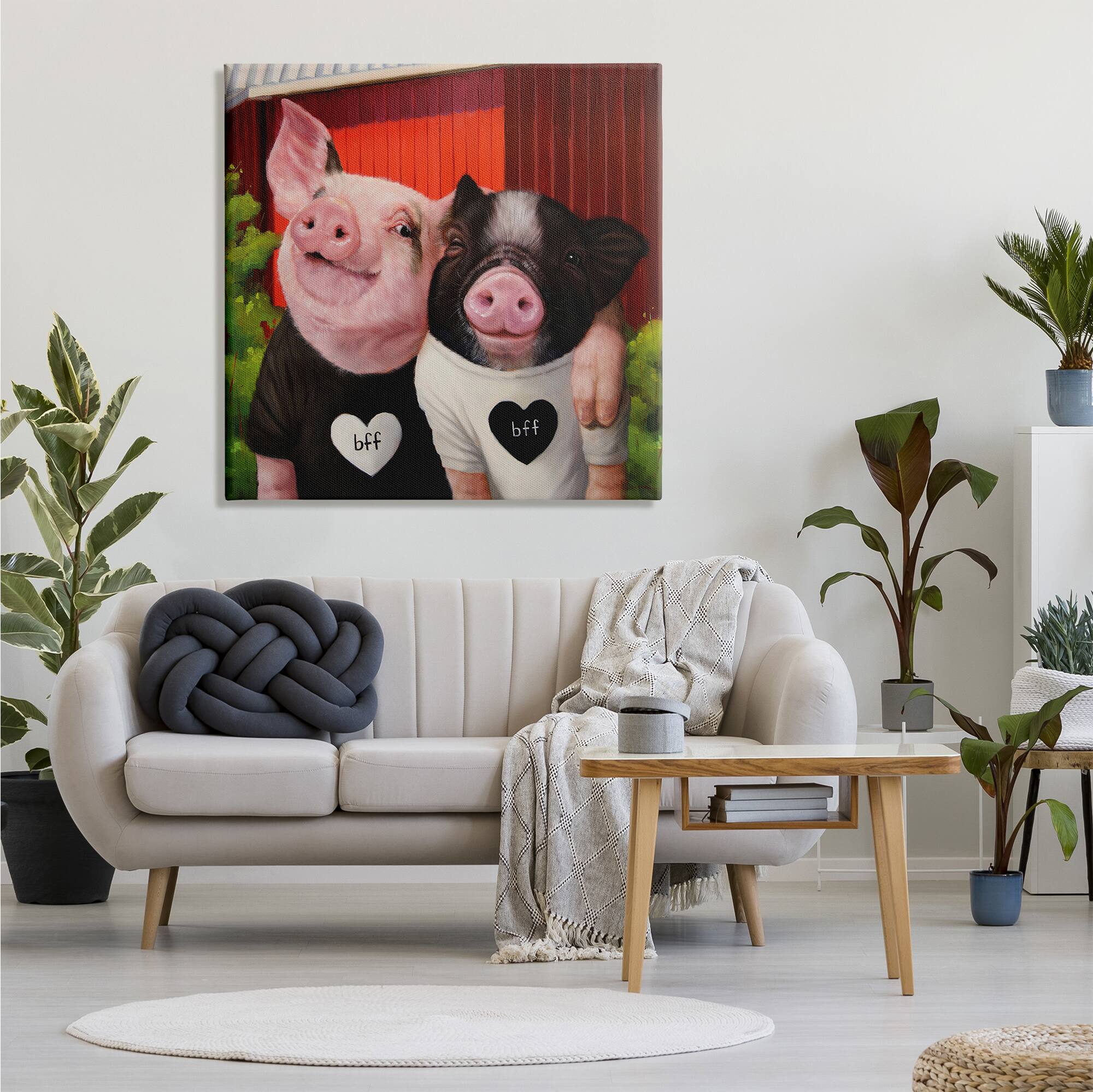 Stupell Industries Best Friends Forever Farm Pigs Happy Fun Animals Canvas Wall Art