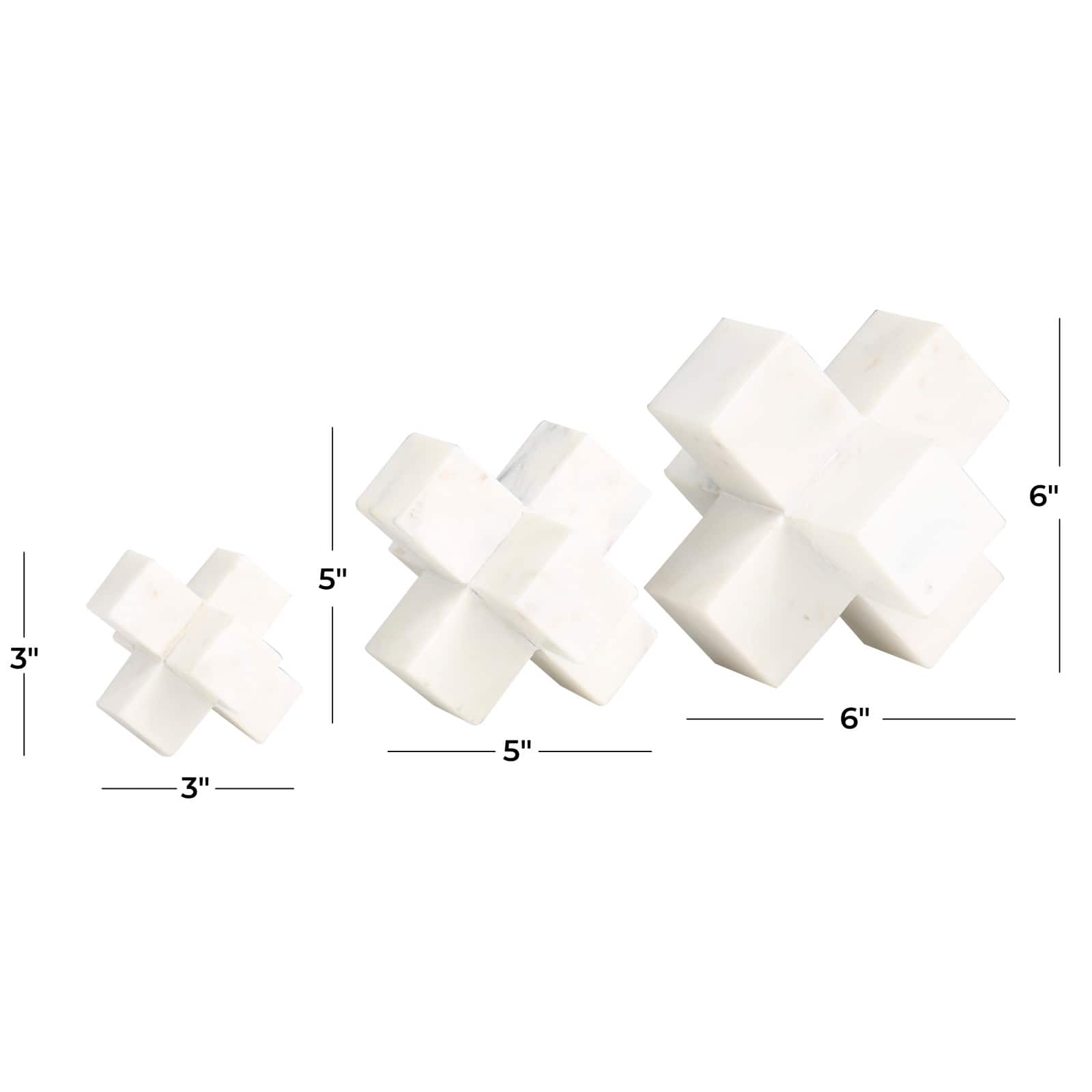 White Marble Geometric Jack Sculpture Set