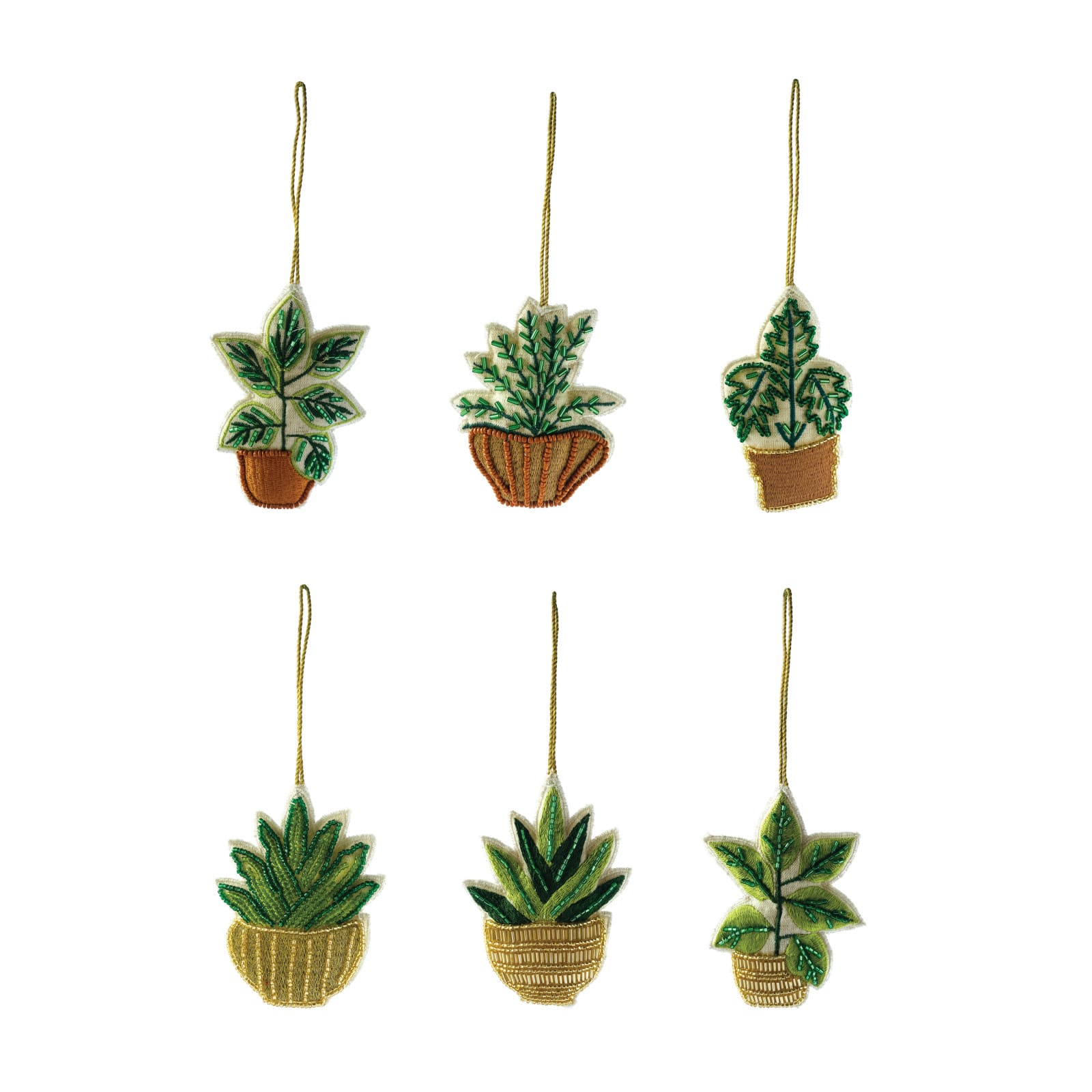 Hello Honey® 6 Pack 4" Beaded & Embroidered Potted Plant Fabric Ornaments