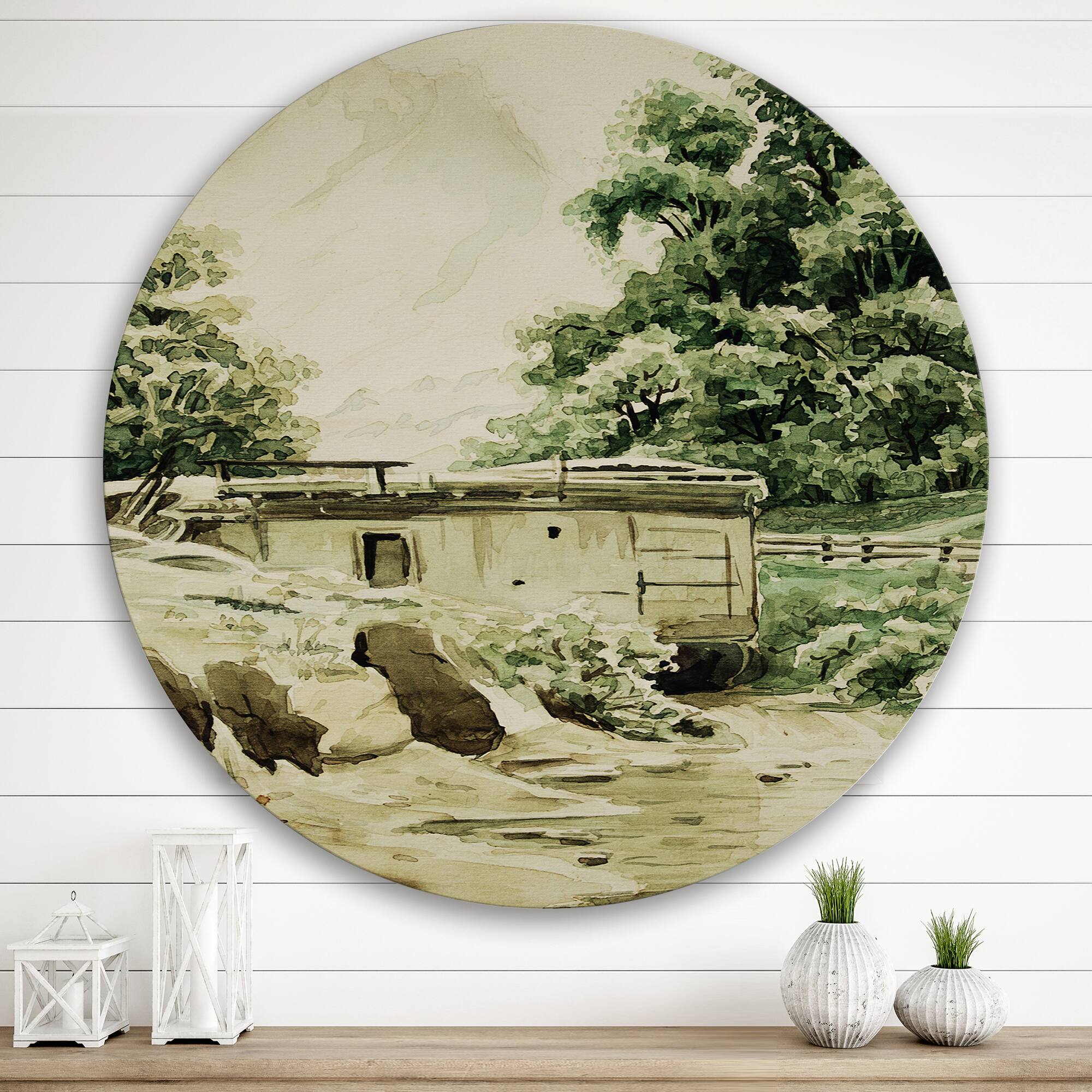 Designart - Cabin In The Mountains - Cabin & Lodge Metal Circle Wall Art