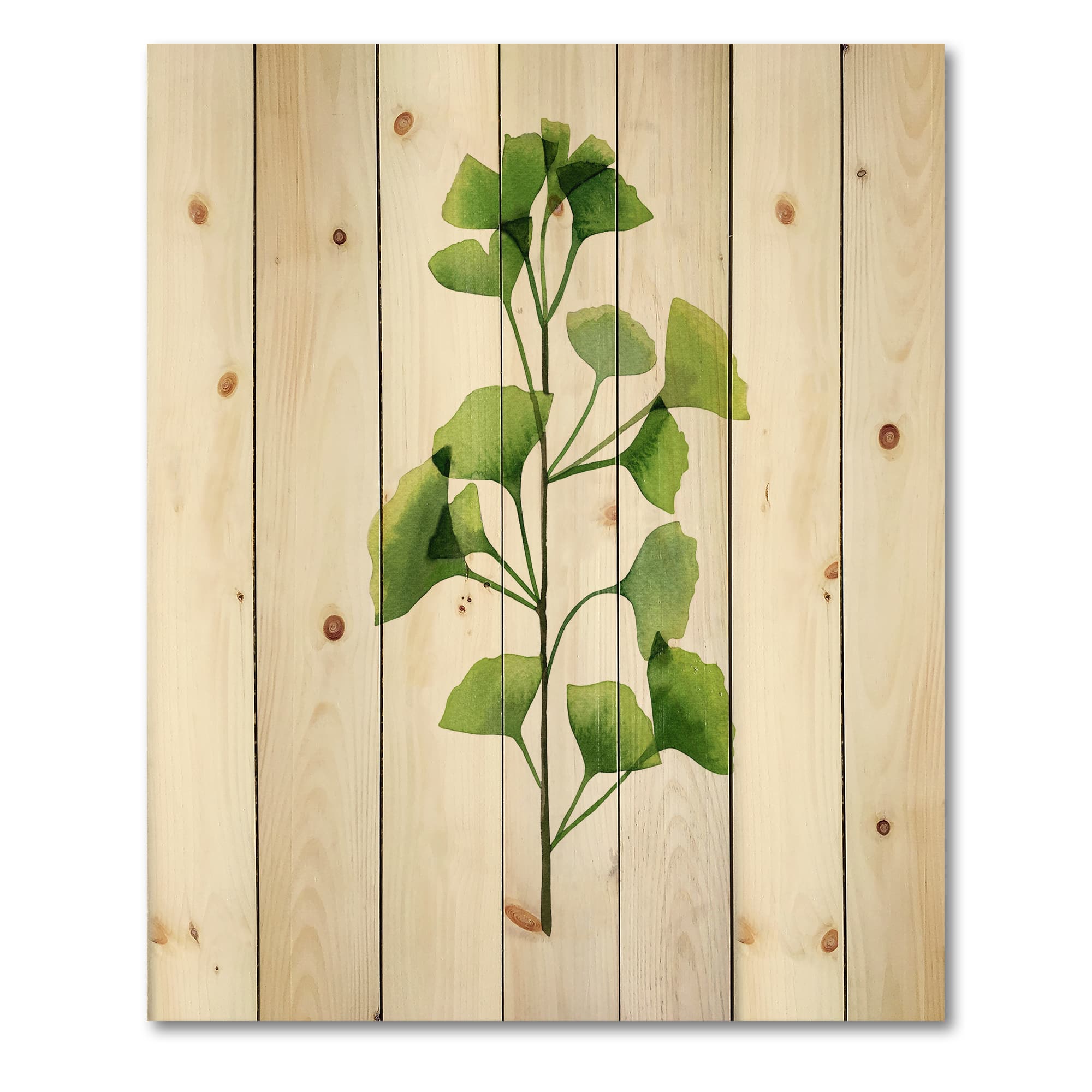 Designart - Green Field Plant Foliage - Farmhouse Print on Natural Pine Wood
