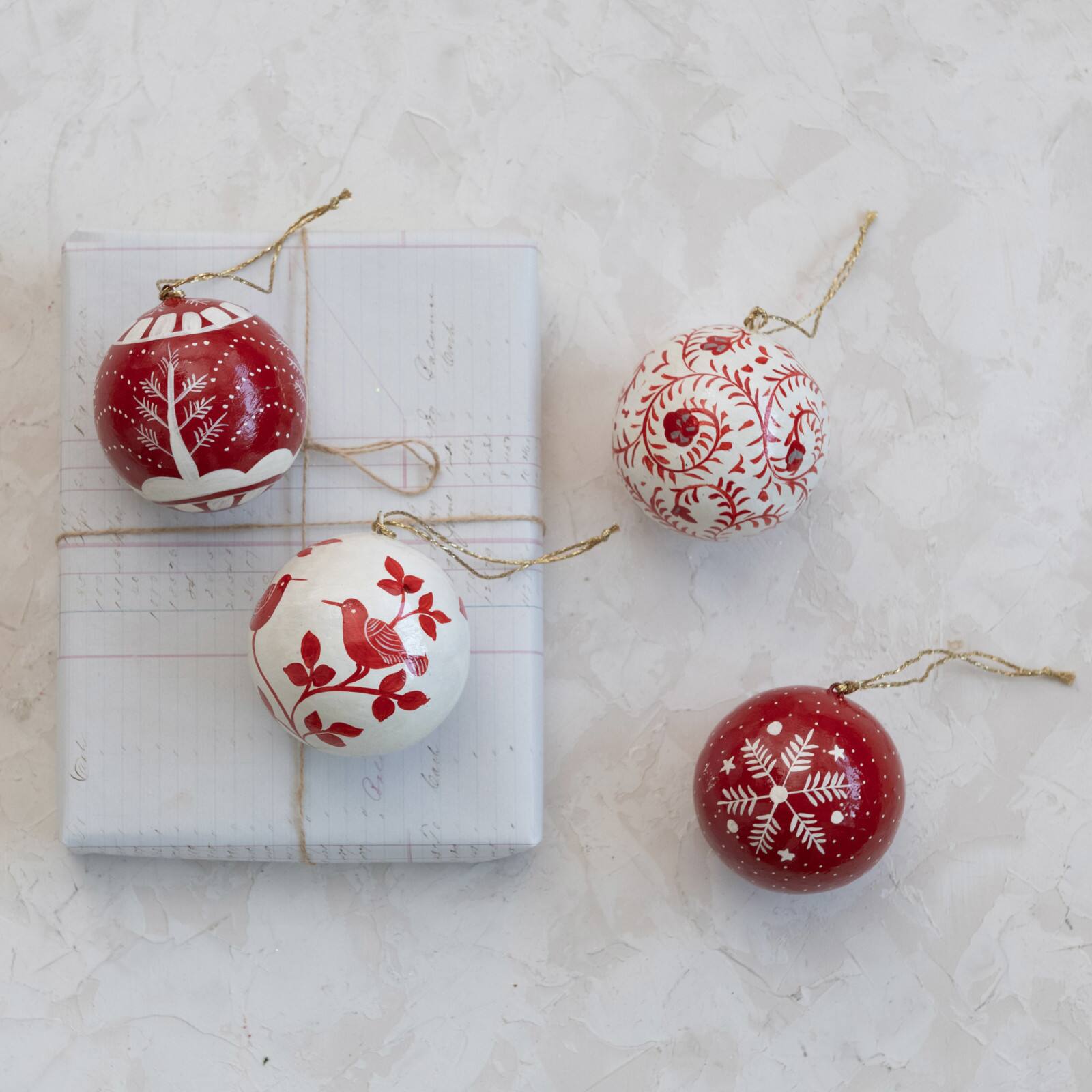 Hello Honey® 4 Pack 3" Round Hand-Painted Paper Mache Ball Ornaments