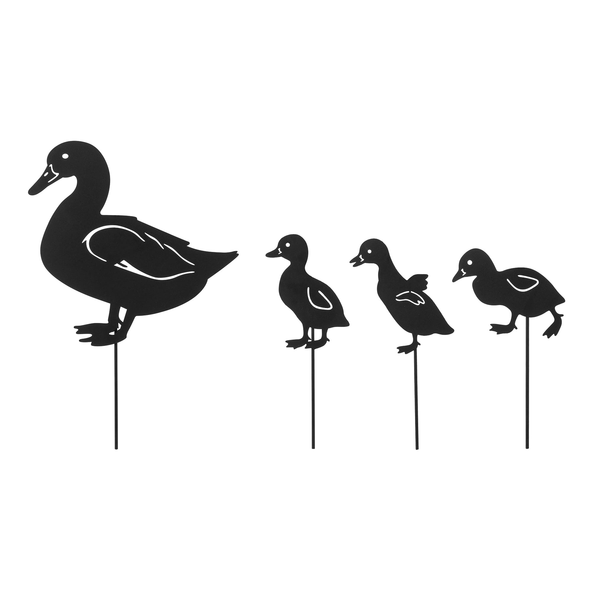 Glitzhome® 18" 2-in-1 Set of 4 Painted Metal Duck Silhouette Garden Picks & Wall Decor