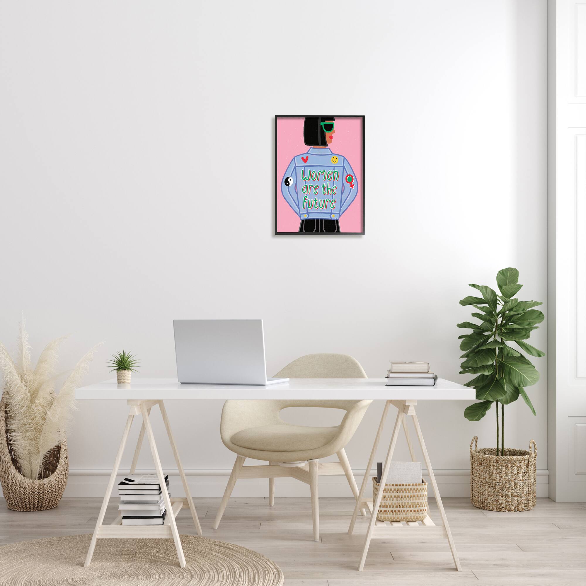 Stupell Industries Women Are The Future Girl Power Quote Denim Jacket in Black Frame Wall Art