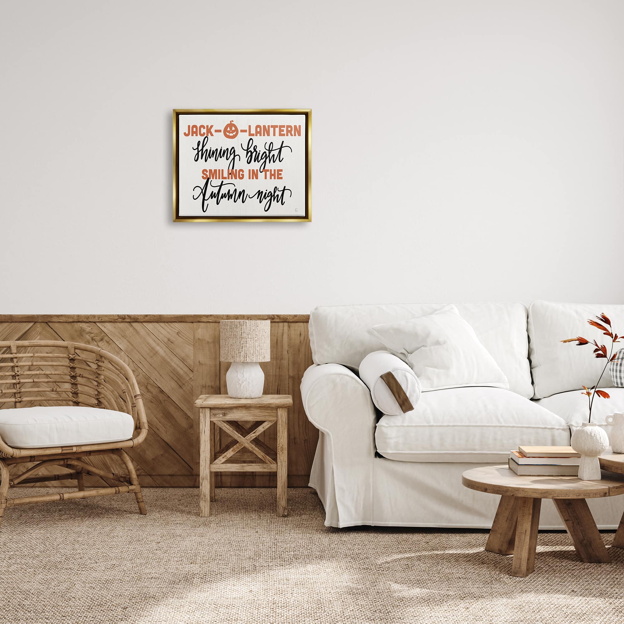 Stupell Industries Autumn Jack-o-Lantern Phrase Framed Floater Canvas Wall Art