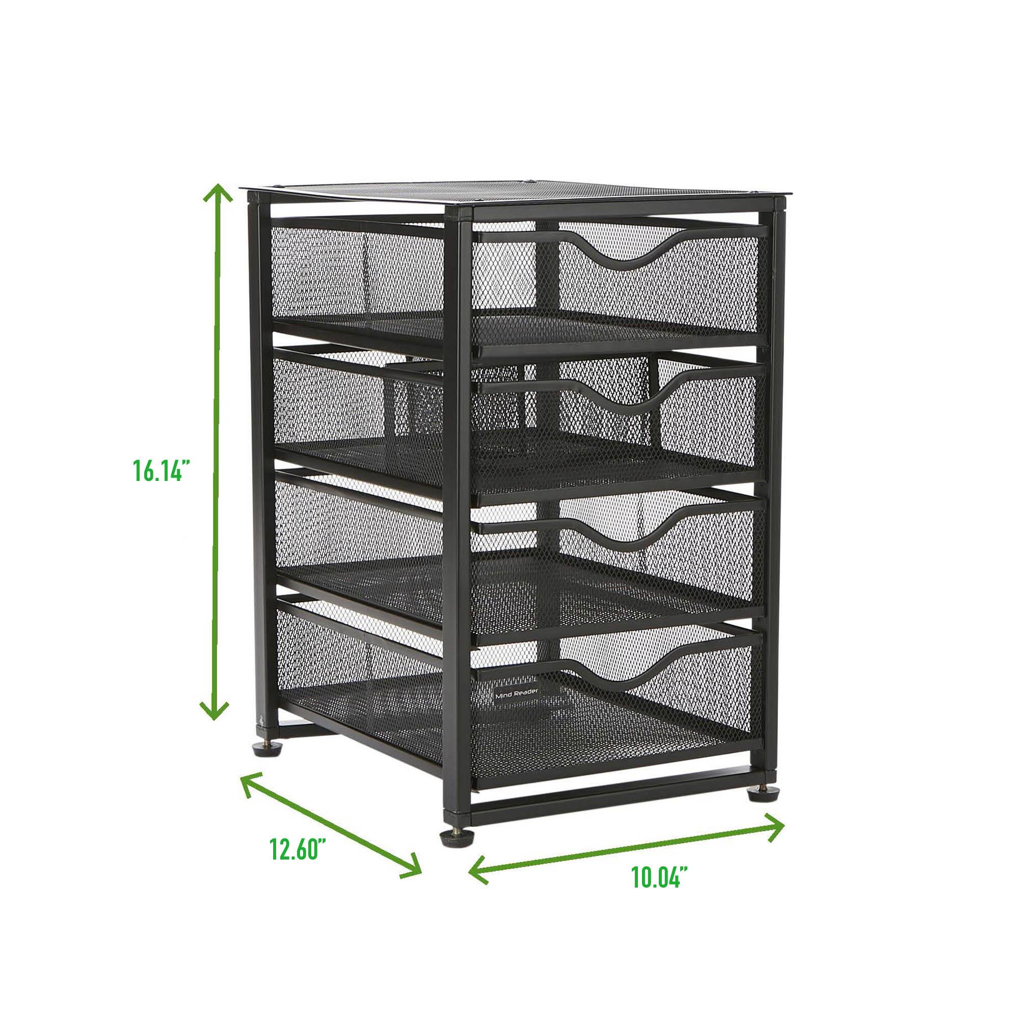 Mind Reader Black Metal Rolling Mesh Office Cart 4-Tiered Drawer Utility Storage Cabinet