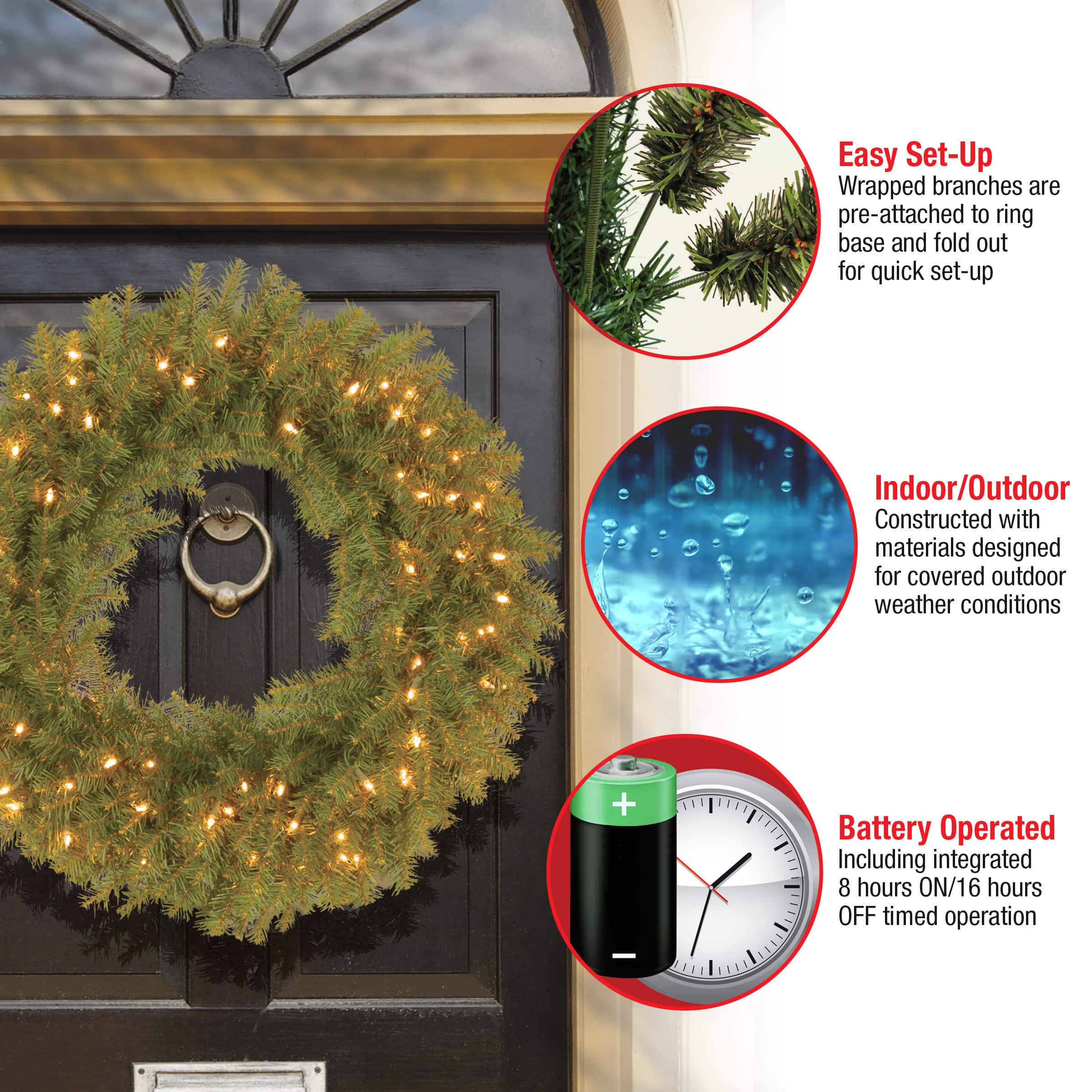 30" Norwood Fir Wreath with 100ct. Warm White Battery Operated LED Lights