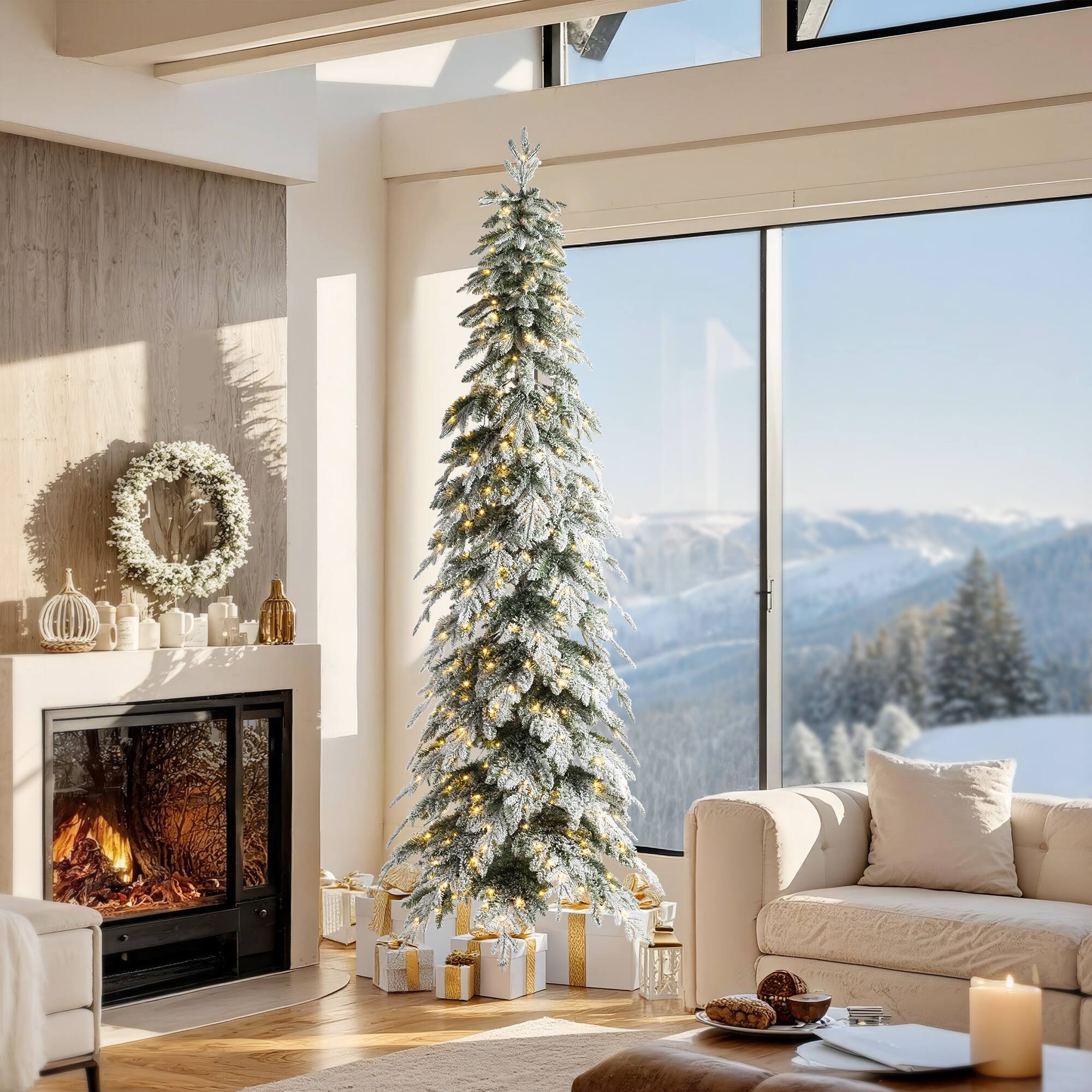 9ft. Pre-Lit Spruce Artificial Christmas Tree, Warm White LED Lights