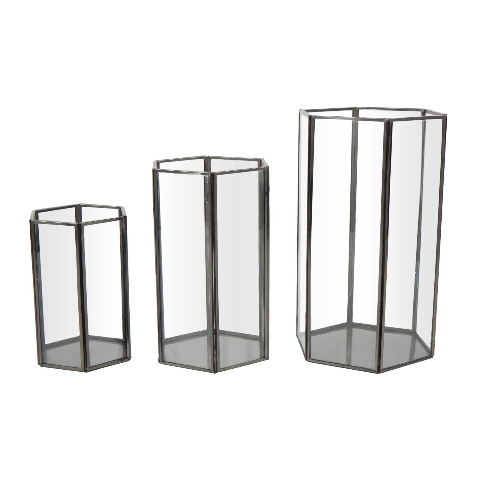 CosmoLiving by Cosmopolitan Clear Hexagon Metal Candle Lantern Set