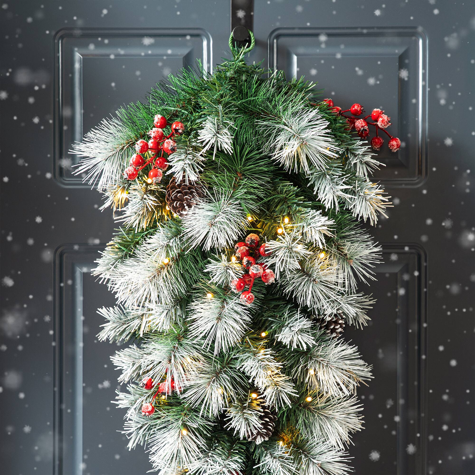 Glitzhome® 3ft. Pre-Lit Pinecones & Berries Artificial Christmas Teardrop Swag