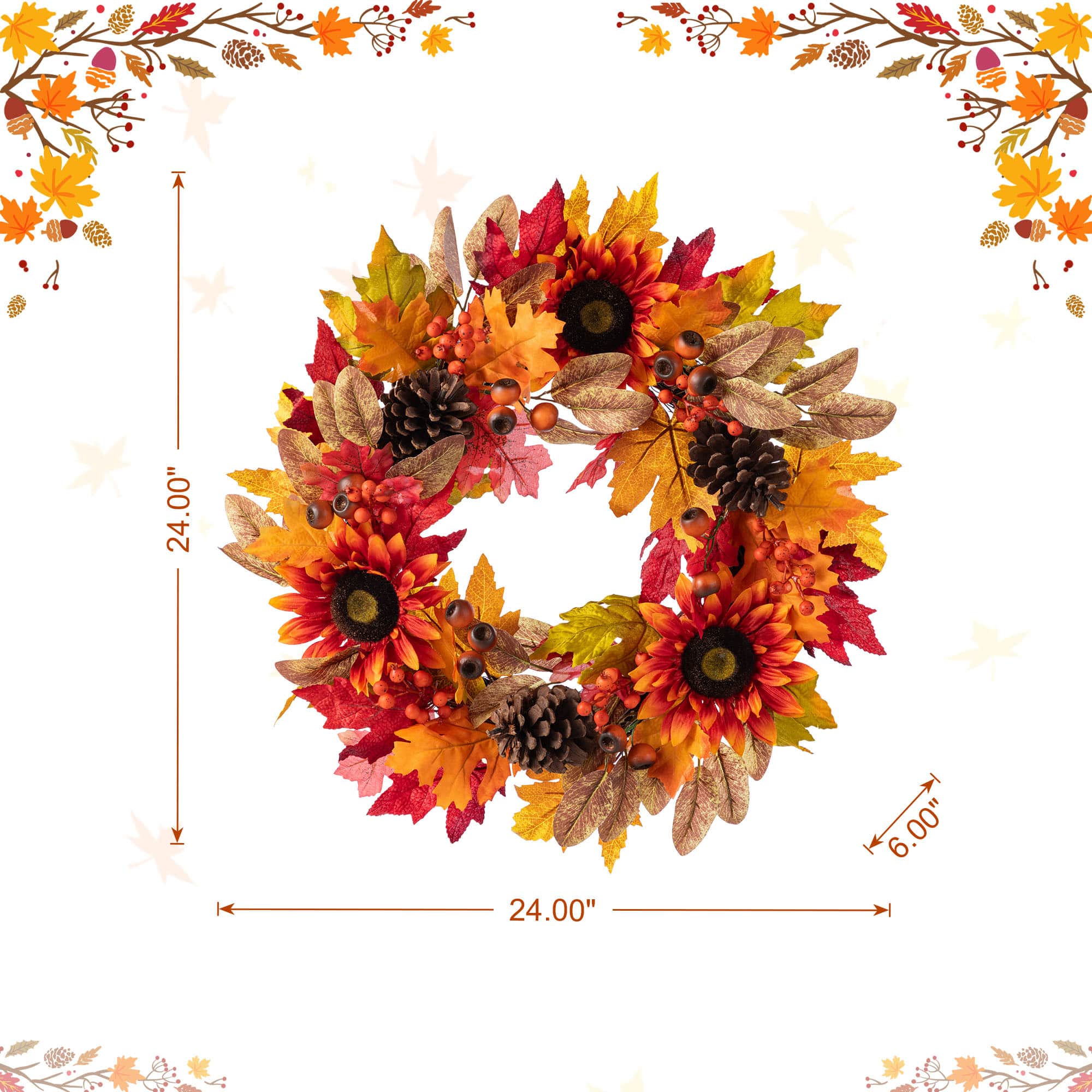 Glitzhome® 24" Fall Sunflower, Pinecone and Berry Wreath