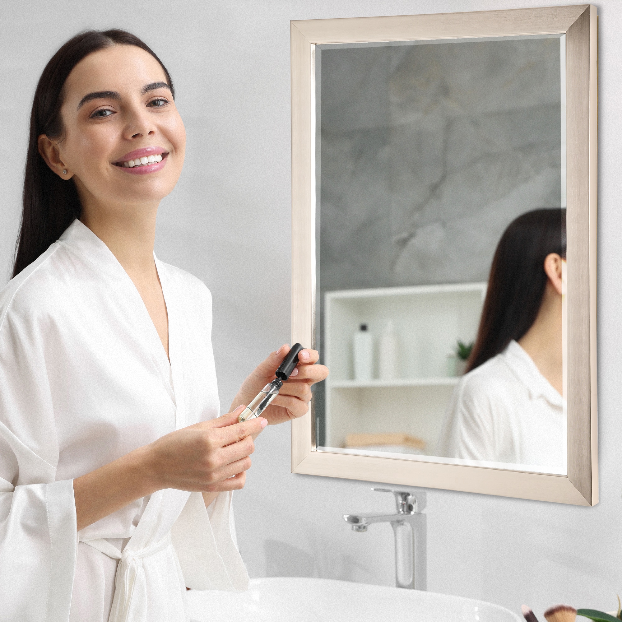 Head West Brushed Nickel Framed Accent Vanity Mirror