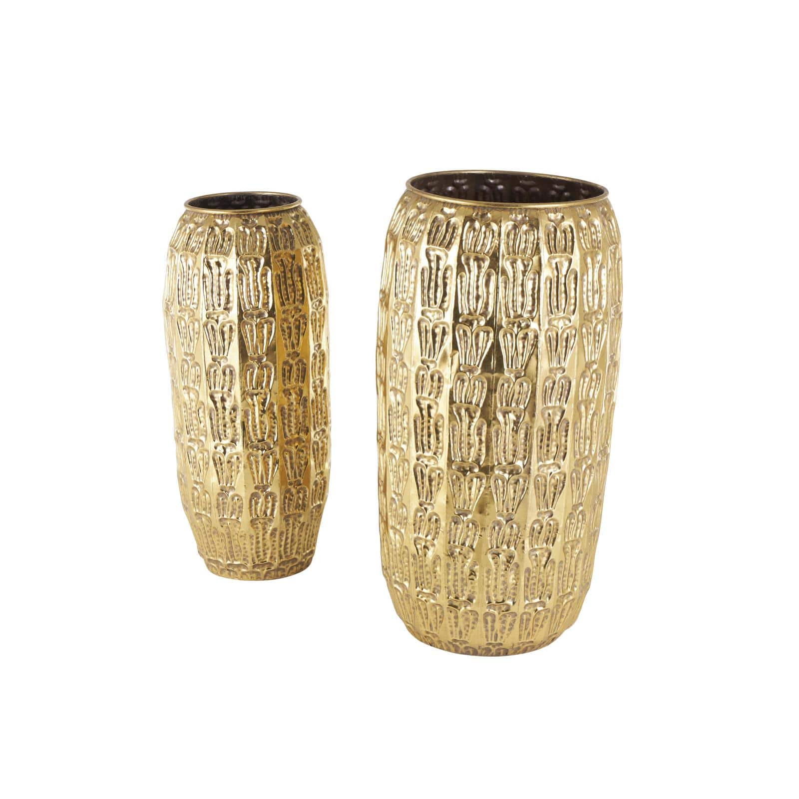 Gold Metal Tall Vase with Grooved Patterns Set