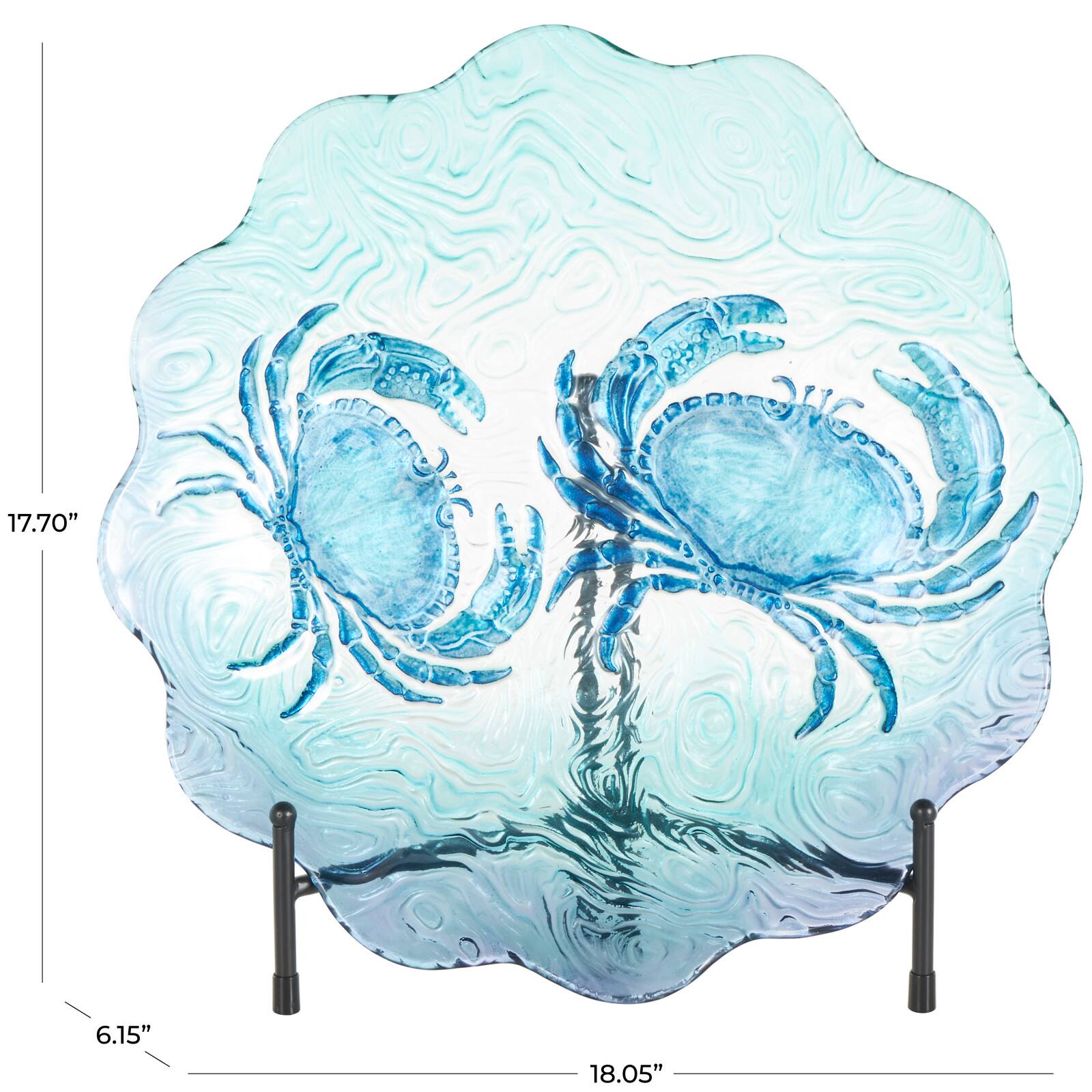 18" Blue Ombre Crab Glass Charger with Wavy Edge