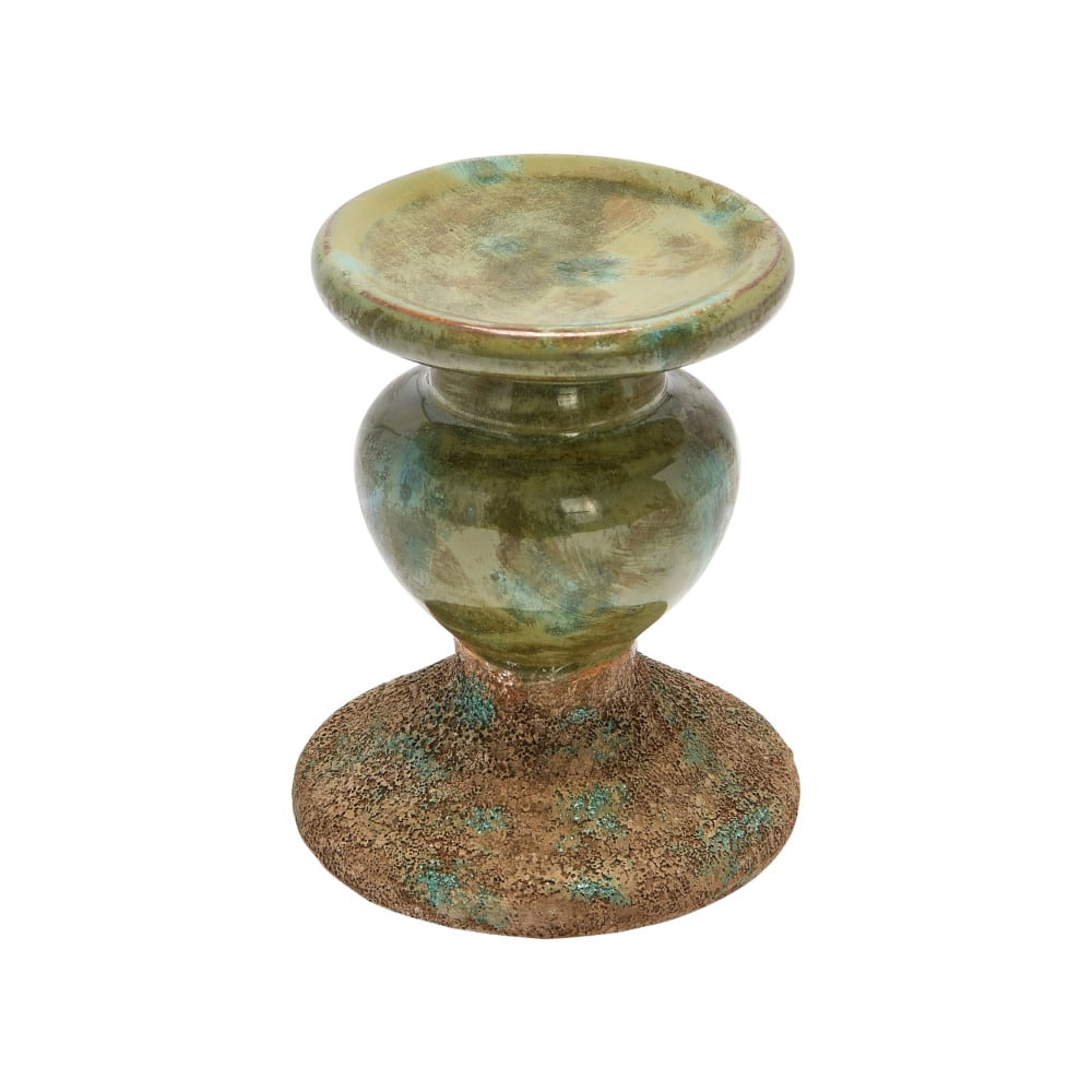 Hello Honey® Distressed Green 2-Tone Sculptural Terracotta Pillar Candle Holder