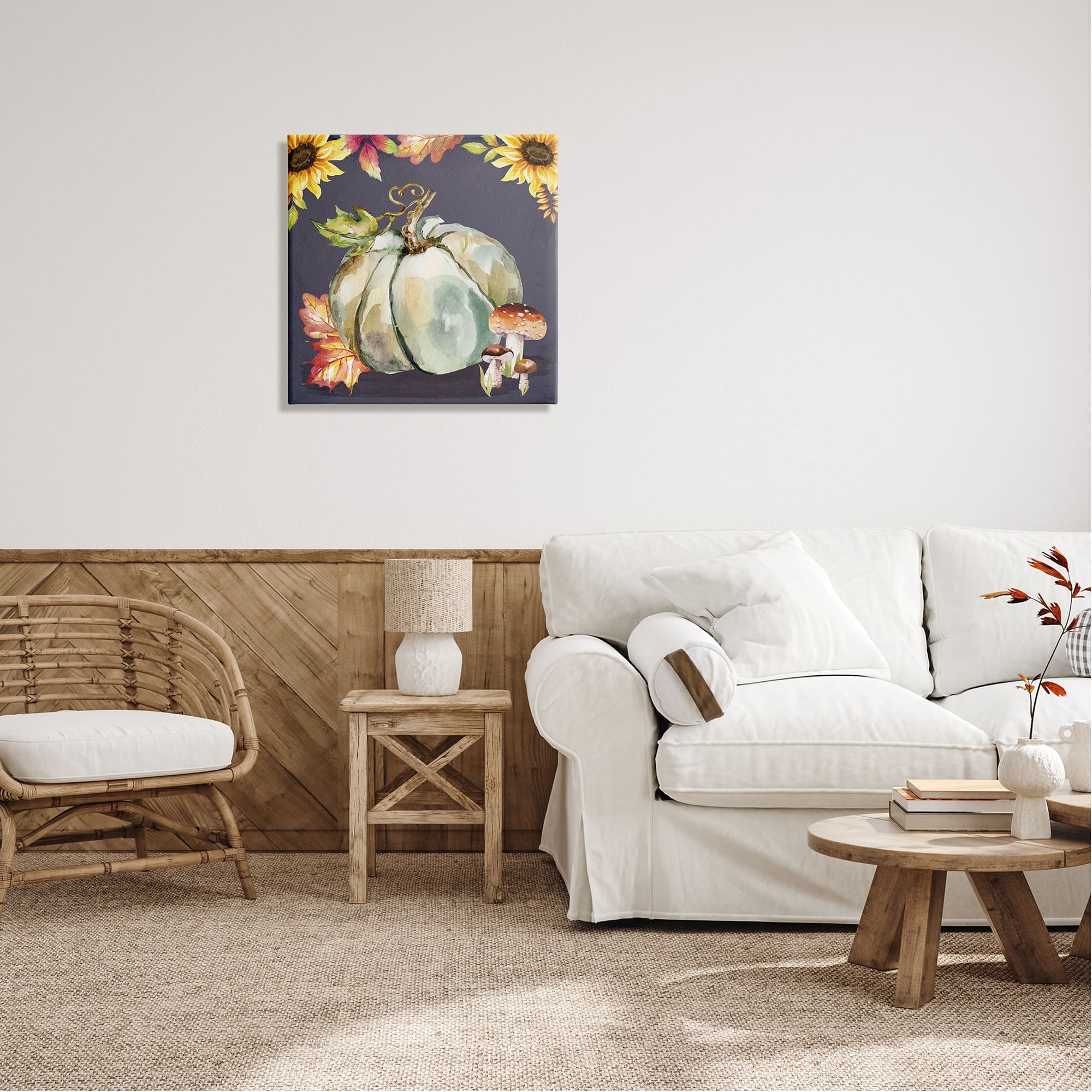 Stupell Industries Floral Autumn Pumpkin & Mushrooms Canvas Wall Art