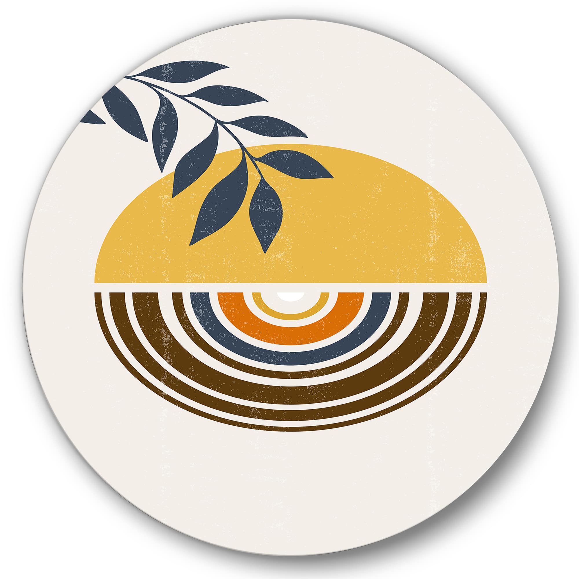 Designart - Abstract Sun Moon Leaves III - Modern Metal Circle Wall Art