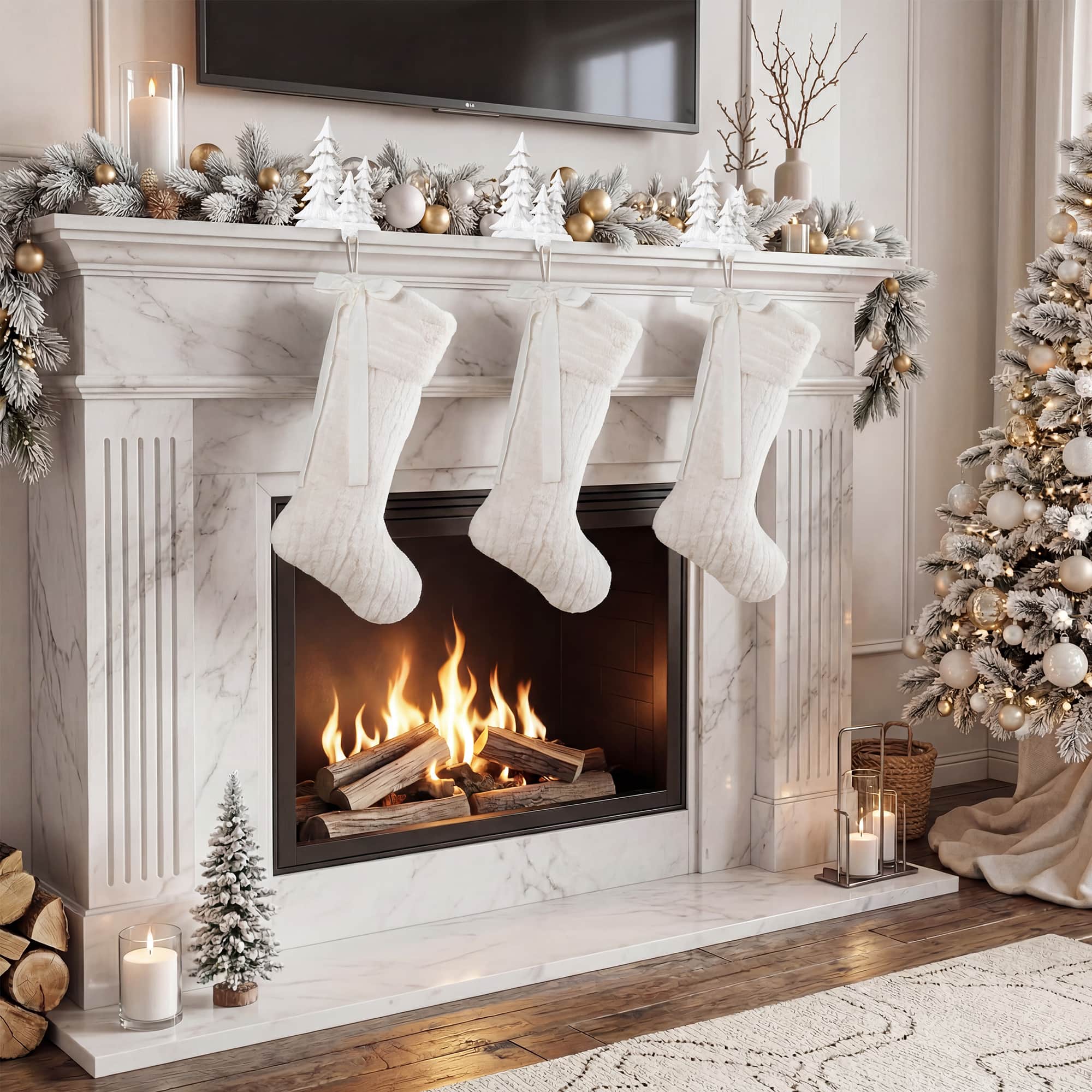 Glitzhome® 24" White Textured Plush Christmas Stocking