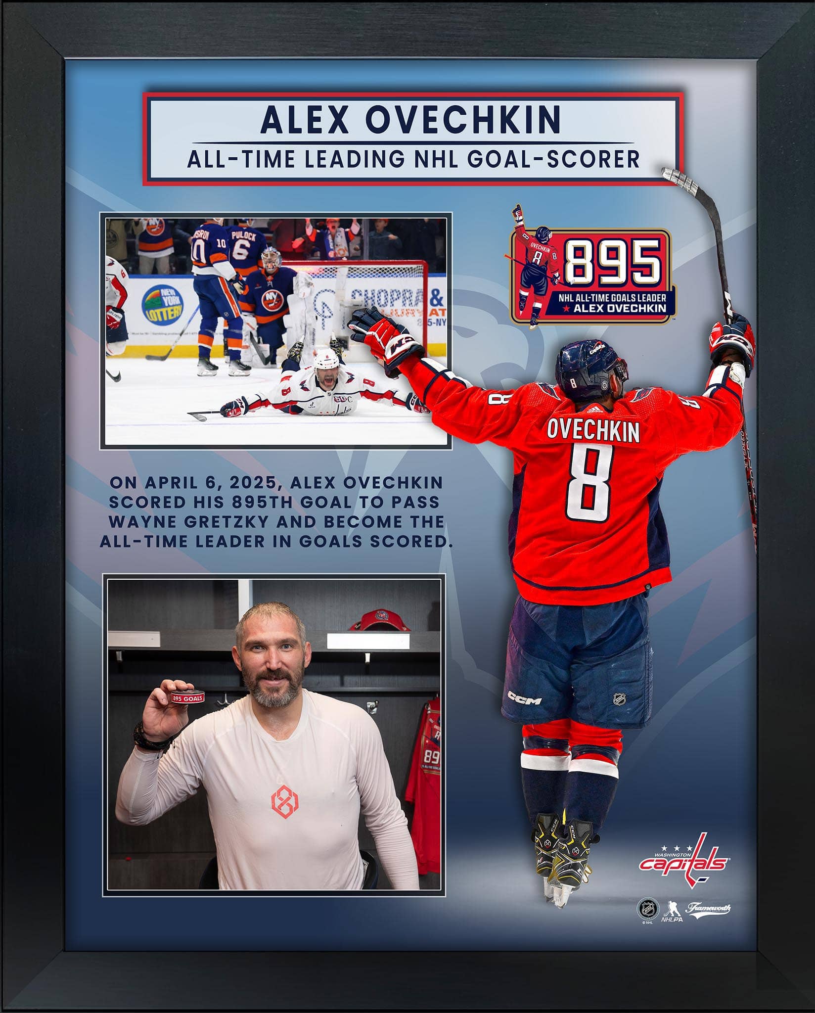 Alexander Ovechkin 16" x 20" Frame PhotoGlass 895 Goals 20" x 16"