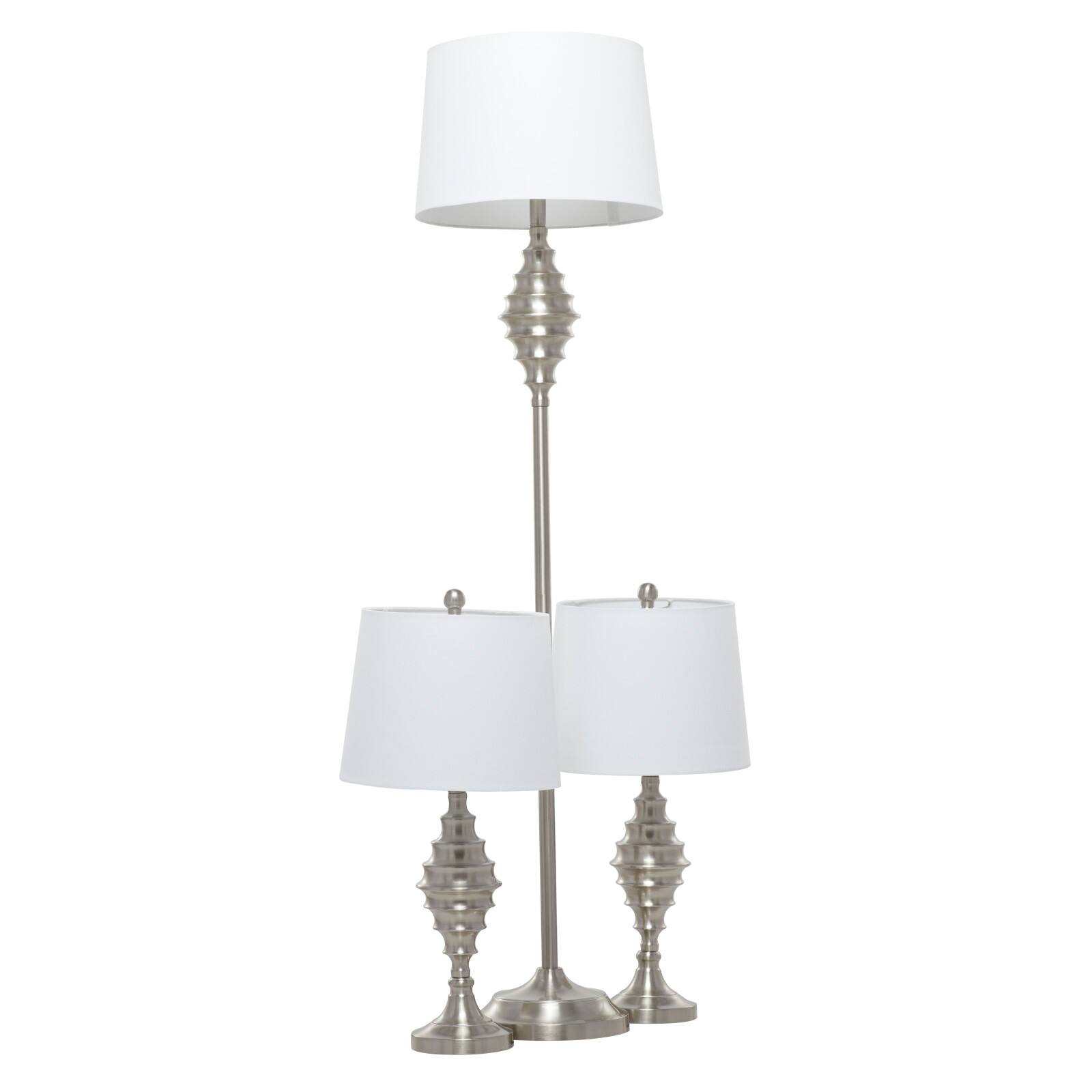 Set of 3 Silver Iron Coastal Table Lamp, 59" x 10" x 10"