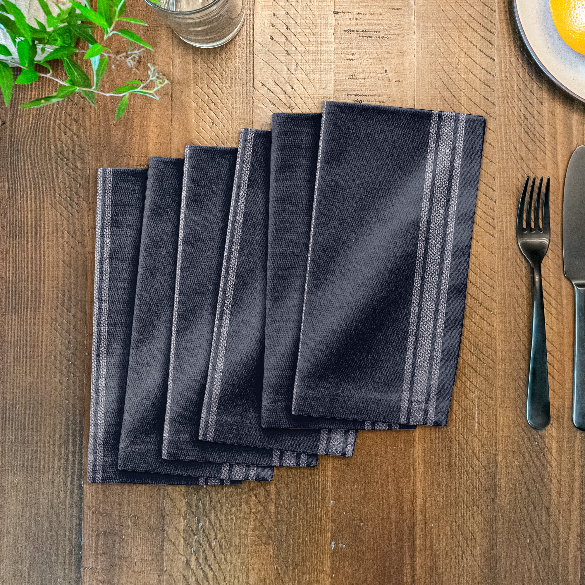 Blue Linen Stripe 10" x 10"  Cotton Twill Napkin
