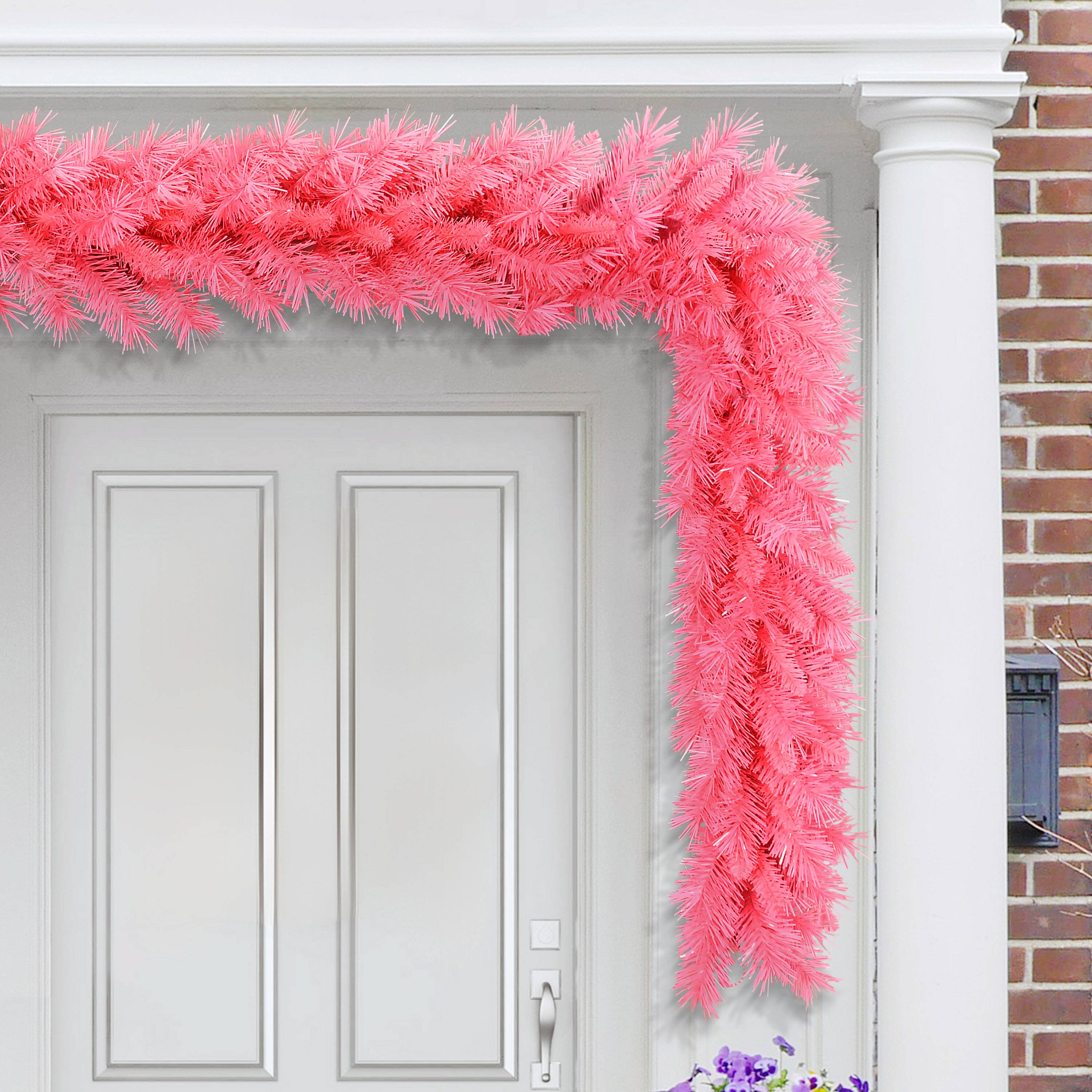 9ft. Pink Artificial Round Valley Pine Garland