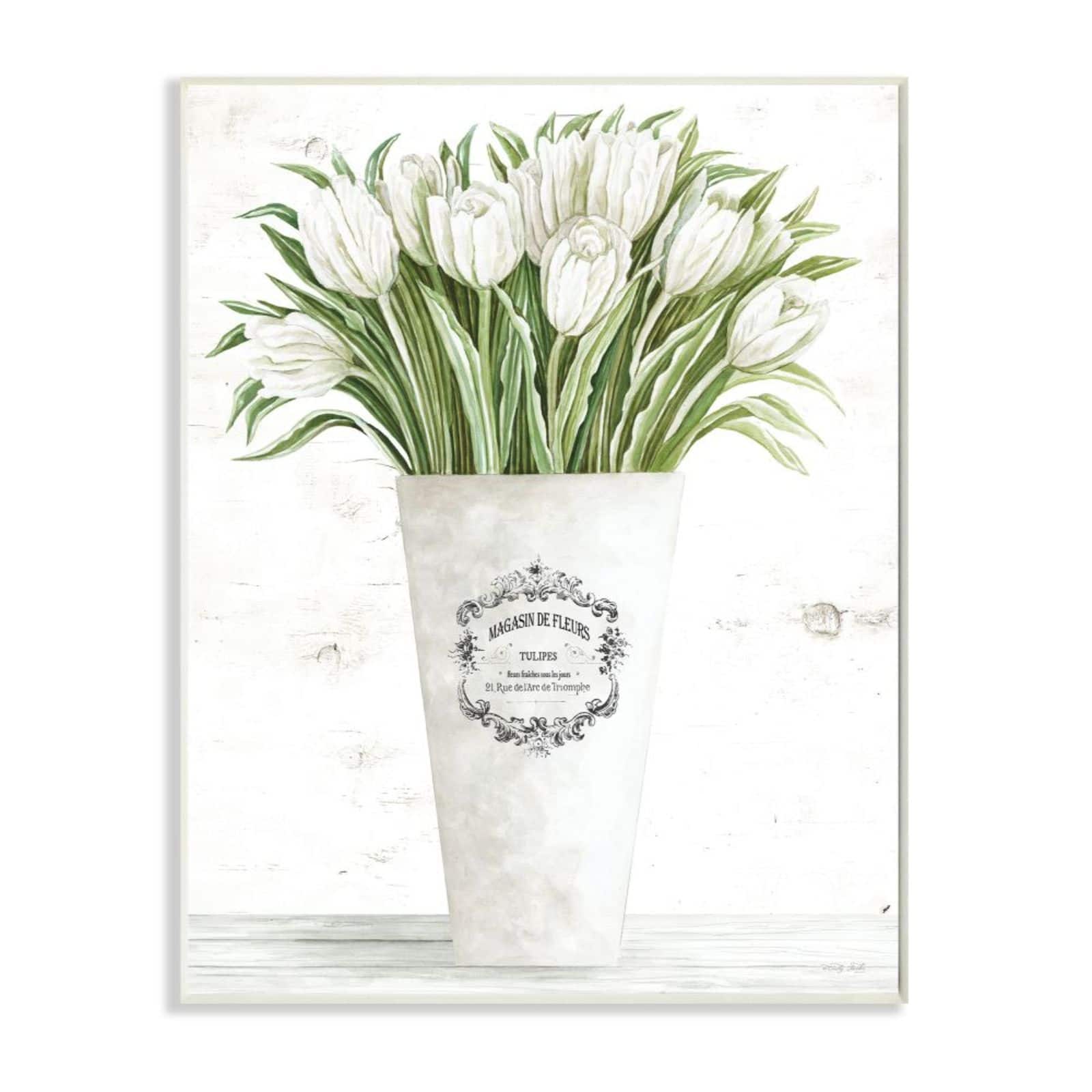 Stupell Industries White Tulip Bouquet in Parisian Vase Wall Plaque