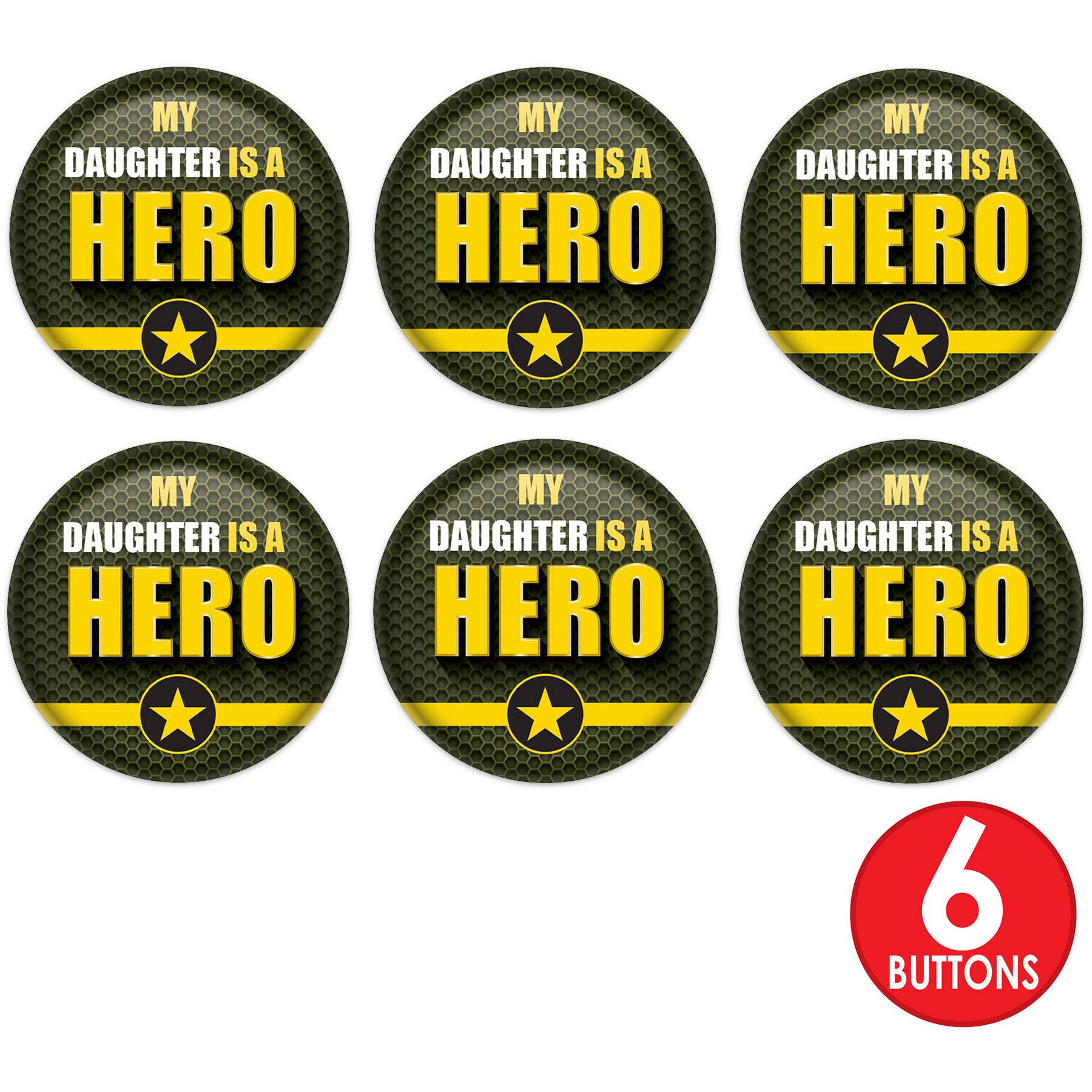 Beistle 2" Green & Yellow My Daughter Is A Hero Buttons, 6ct.