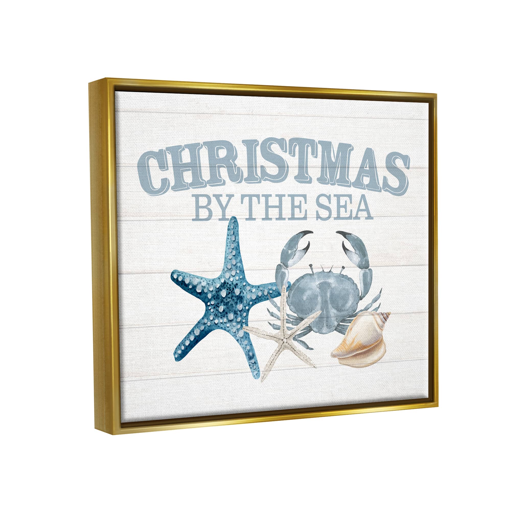 Stupell Industries Christmas By The Sea Nautical Framed Floater Canvas Wall Art