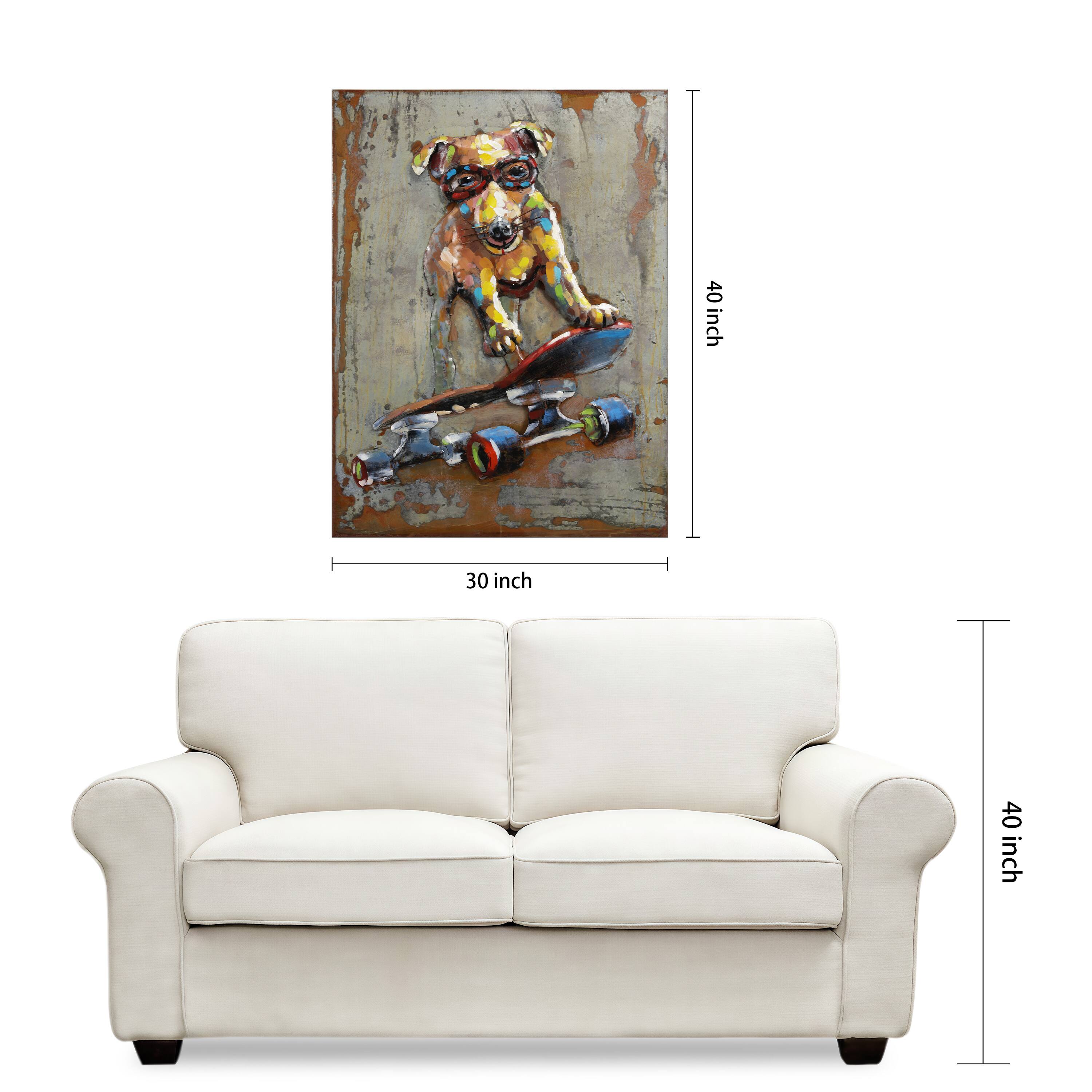 Empire Art Direct 40" x 30" Dog on skateboard Wall Art Sculpture